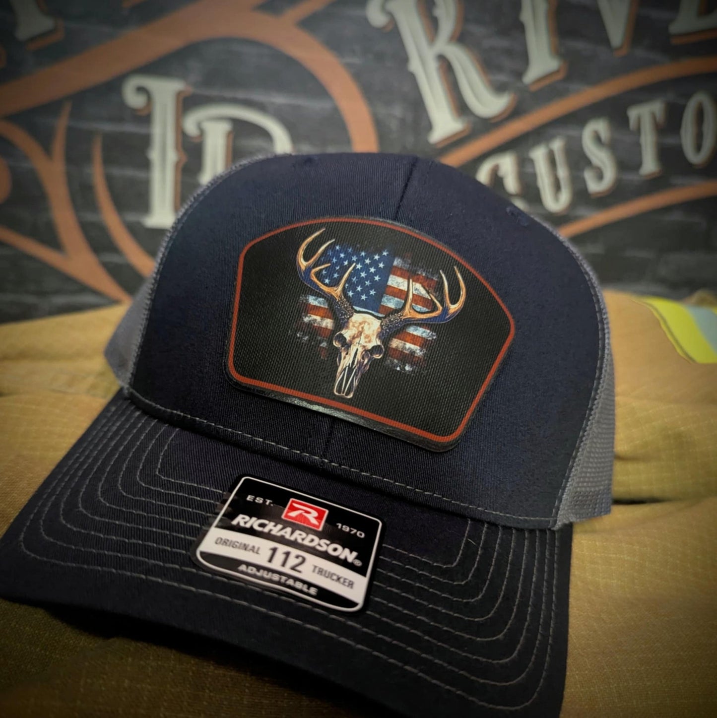 Patriotic Buck Hat | Leather Patch Hunting & Flag Design