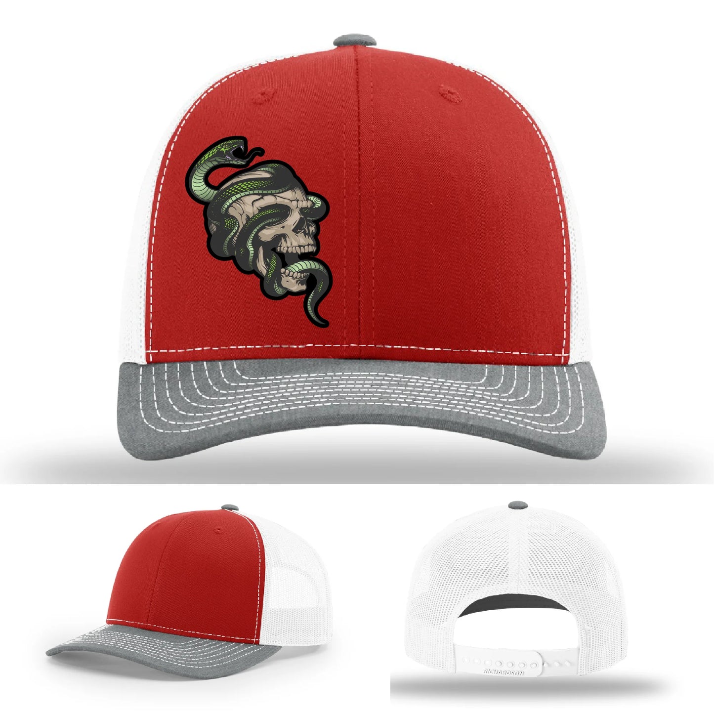 Serpent Skull Hat | Full-Color Leather Patch Snake & Skull Design