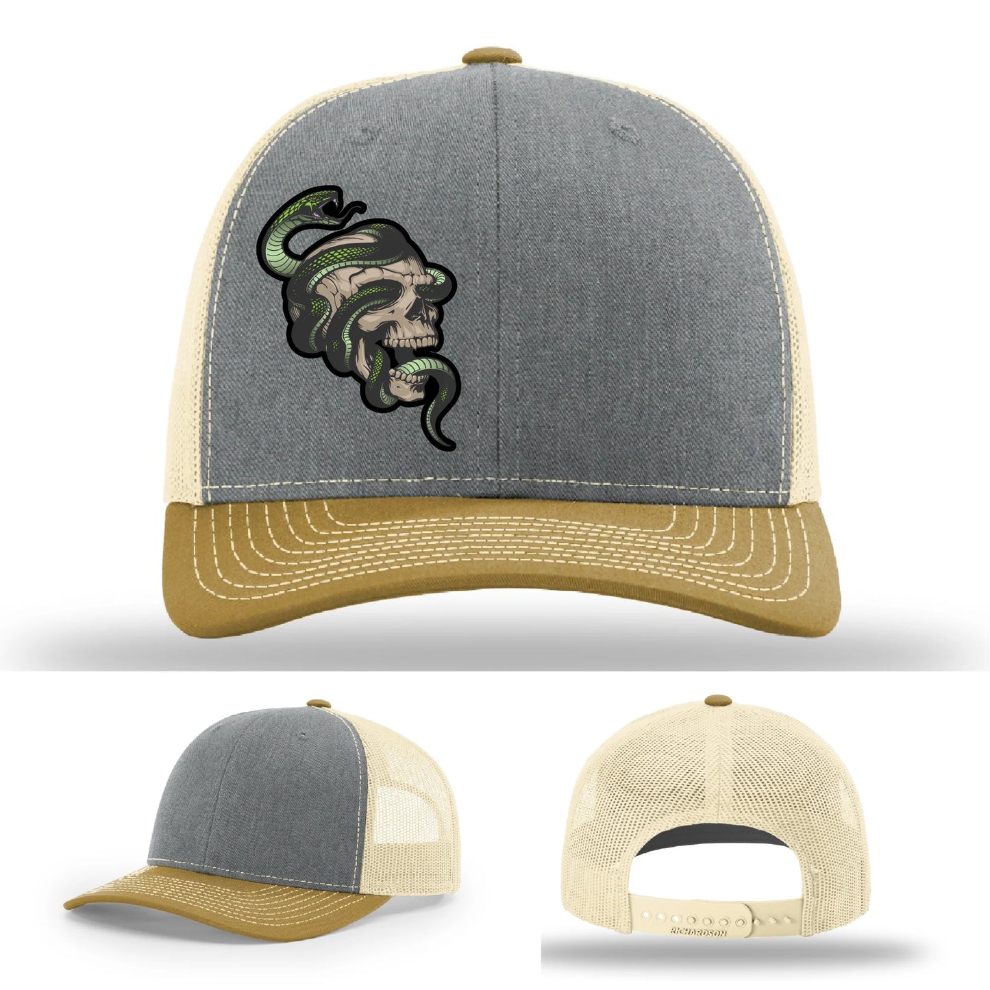 Serpent Skull Hat | Full-Color Leather Patch Snake & Skull Design