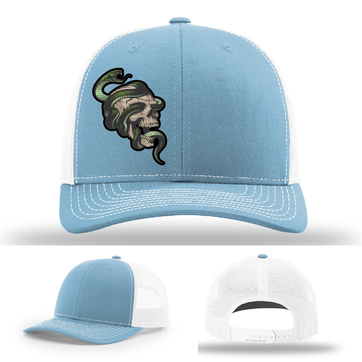 Serpent Skull Hat | Full-Color Leather Patch Snake & Skull Design