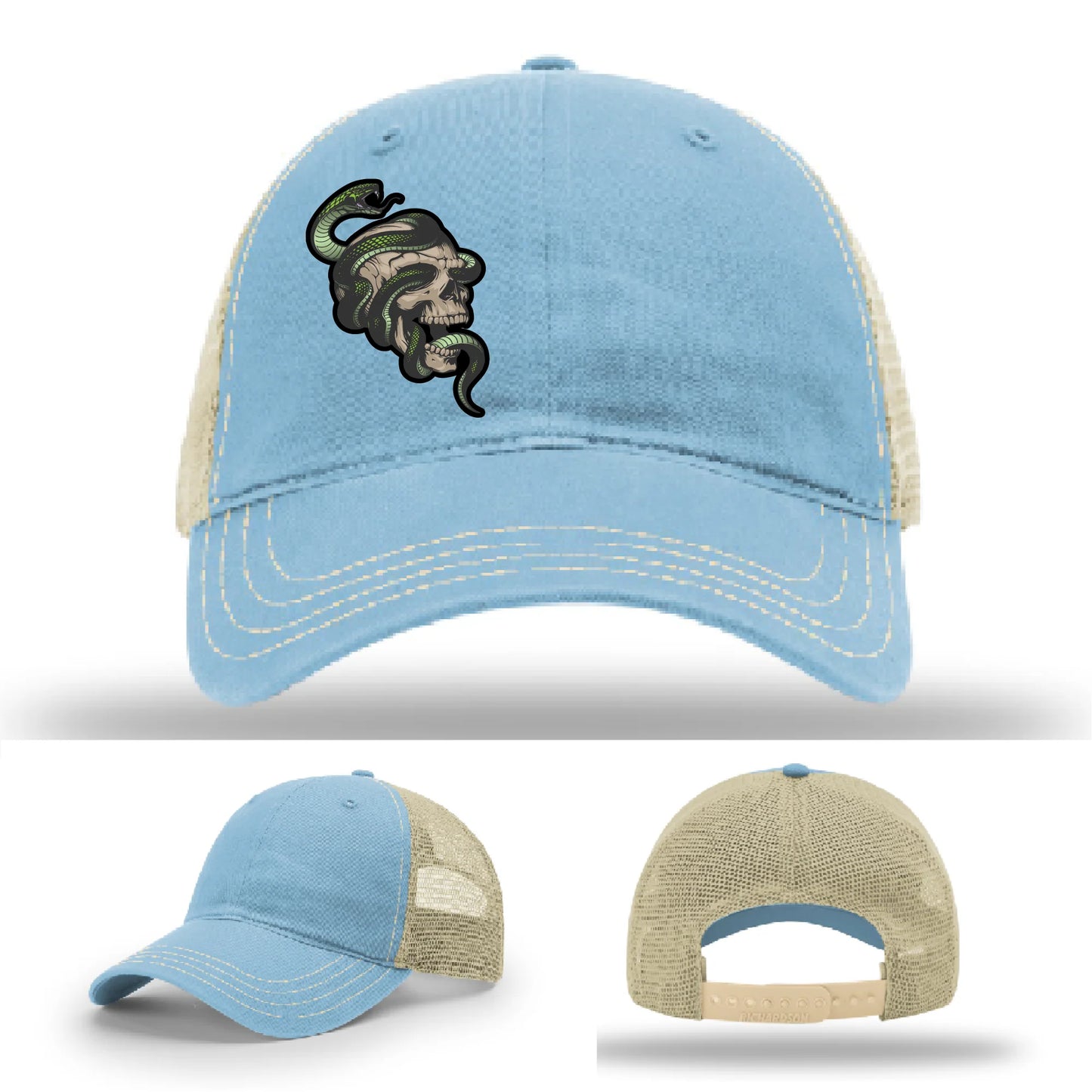 Serpent Skull Hat | Full-Color Leather Patch Snake & Skull Design