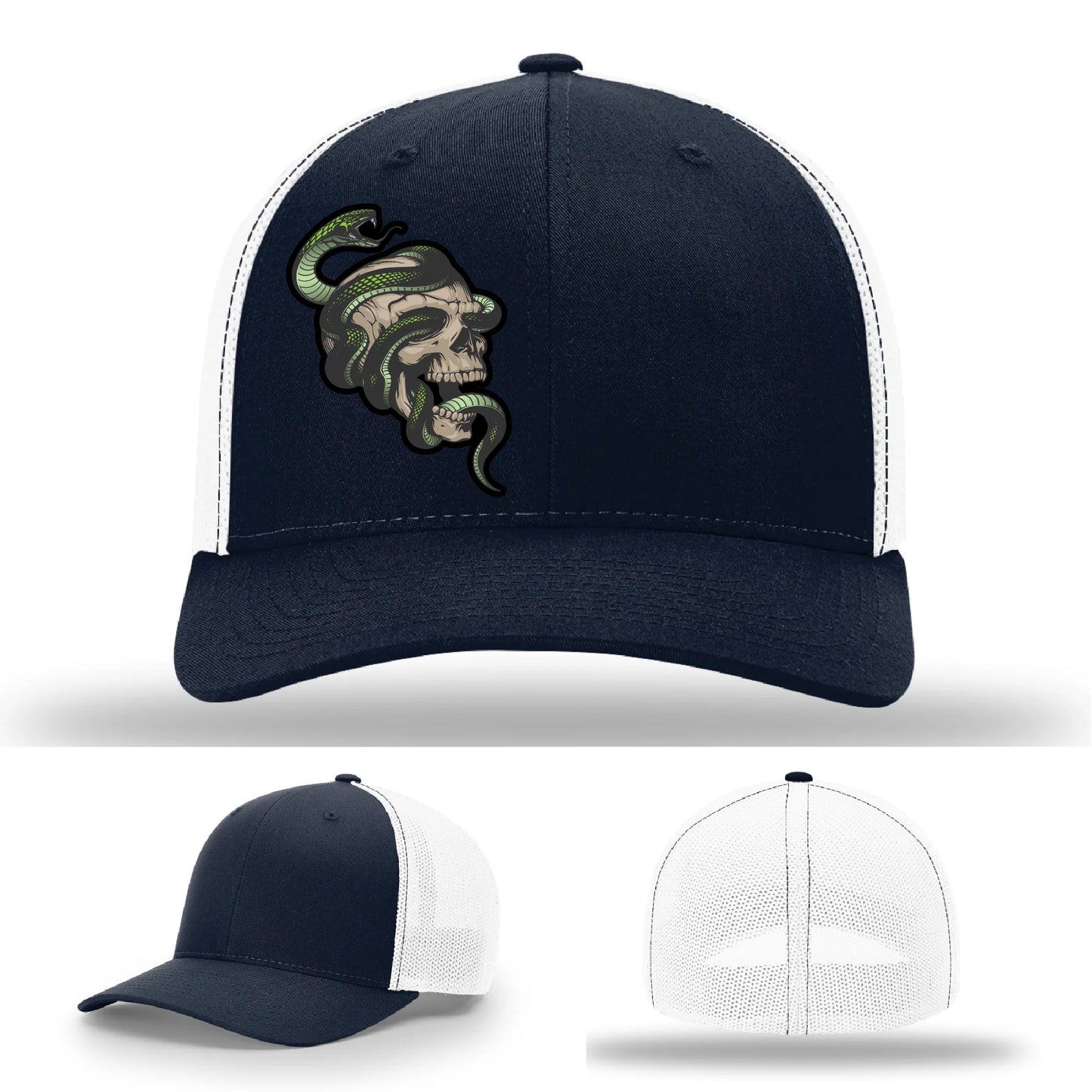 Serpent Skull Hat | Full-Color Leather Patch Snake & Skull Design