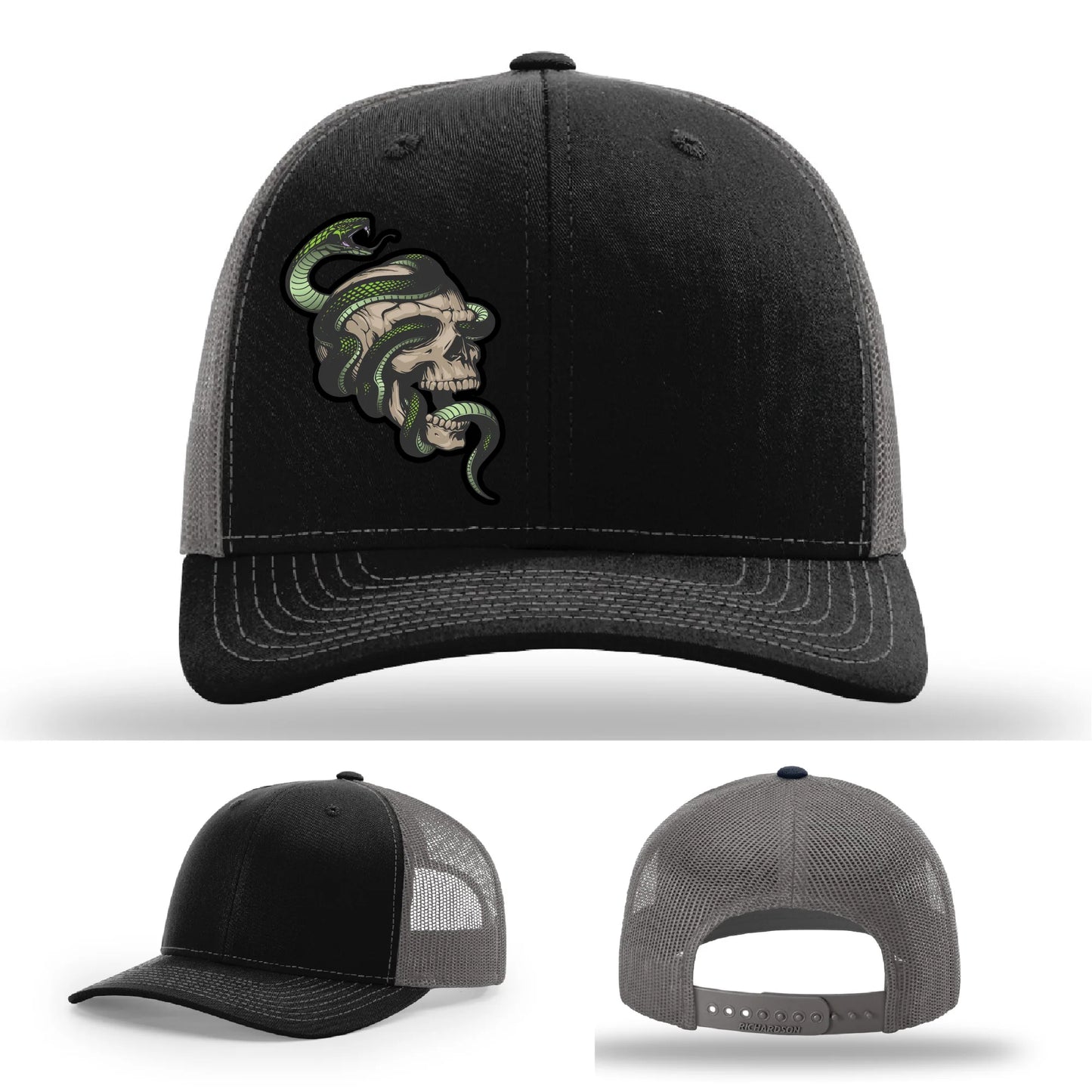 Serpent Skull Hat | Full-Color Leather Patch Snake & Skull Design