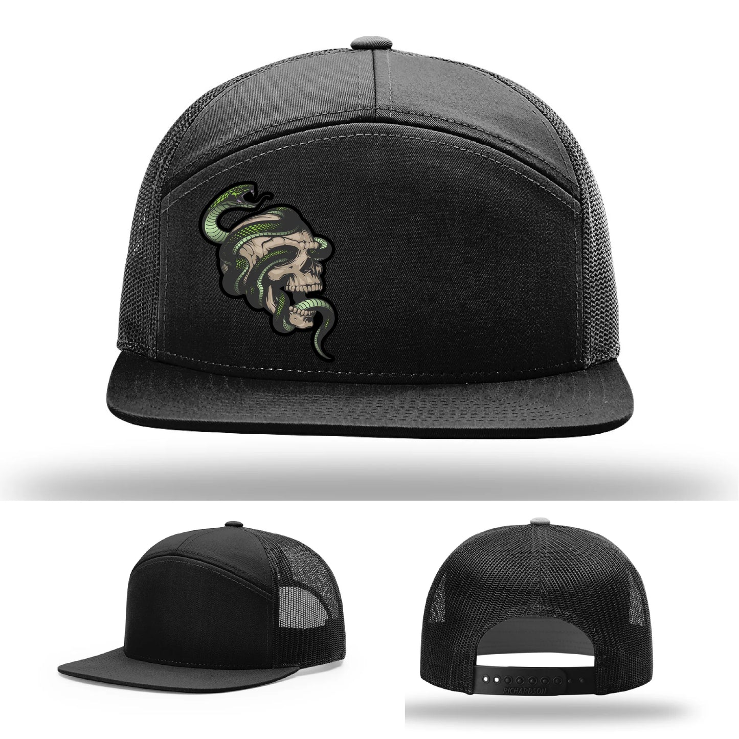 Serpent Skull Hat | Full-Color Leather Patch Snake & Skull Design