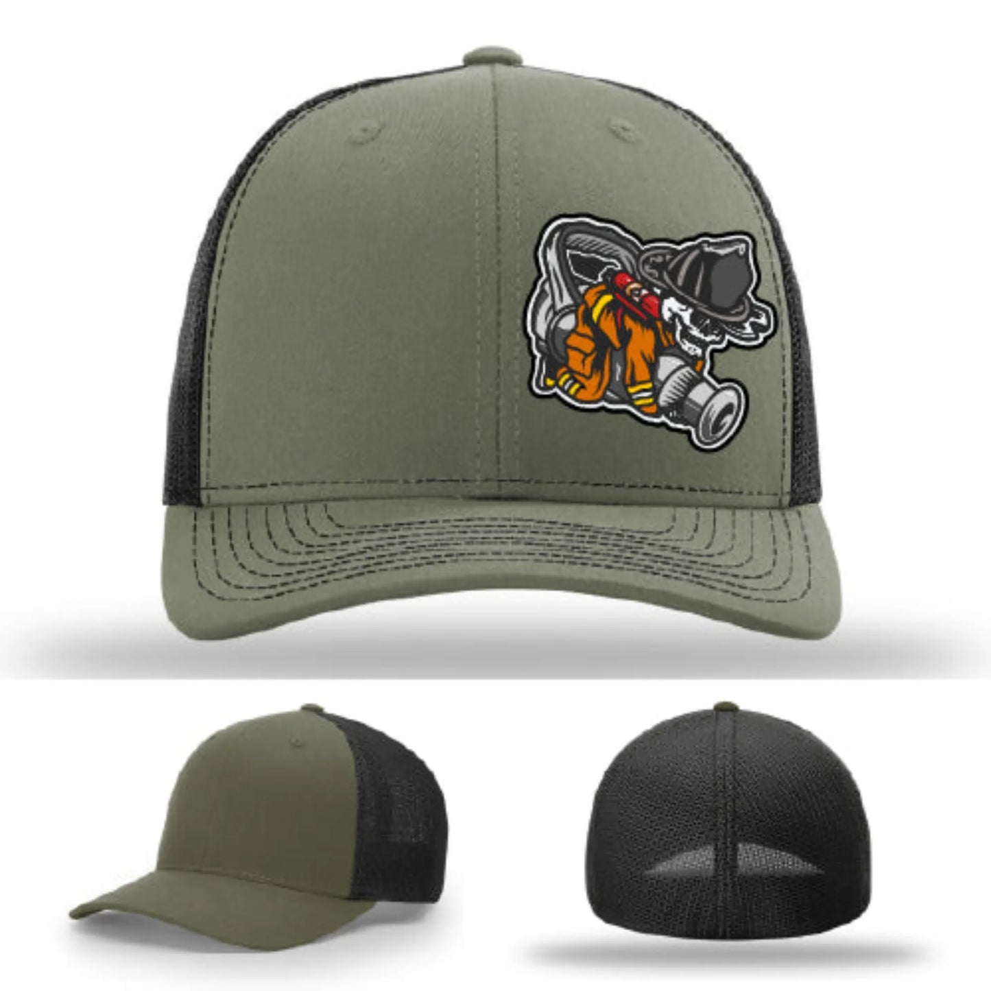 Straight Stream Psycho Hat | Firefighter Leather Patch Design