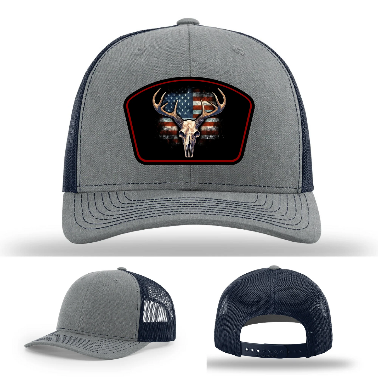 Patriotic Buck Hat | Leather Patch Hunting & Flag Design
