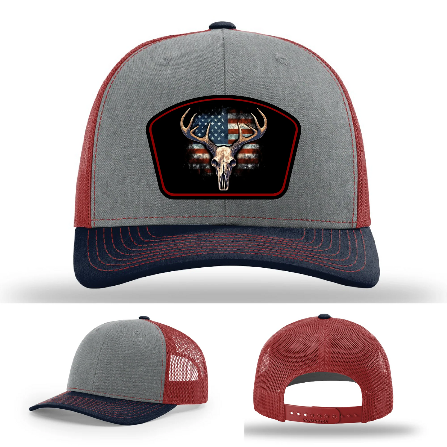 Patriotic Buck Hat | Leather Patch Hunting & Flag Design