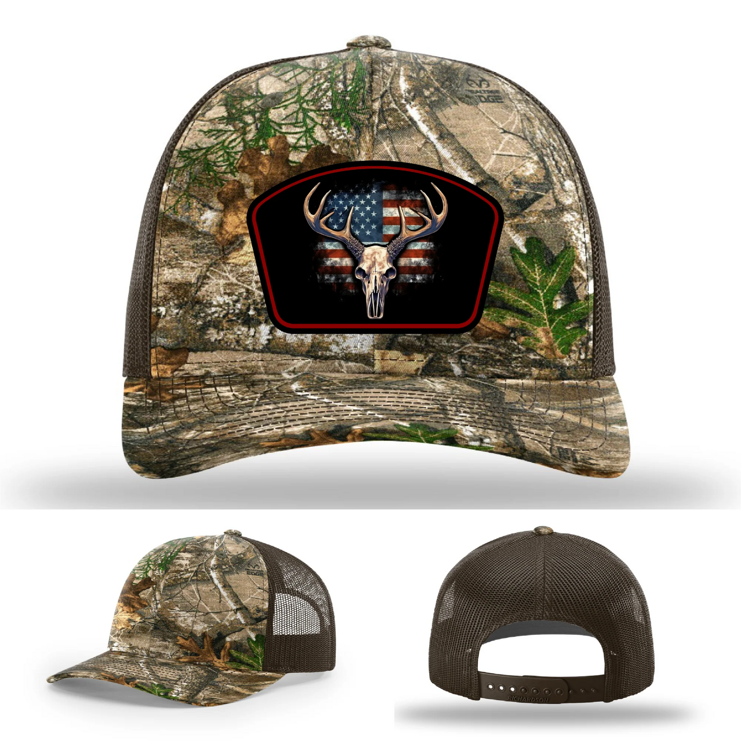 Patriotic Buck Hat | Leather Patch Hunting & Flag Design
