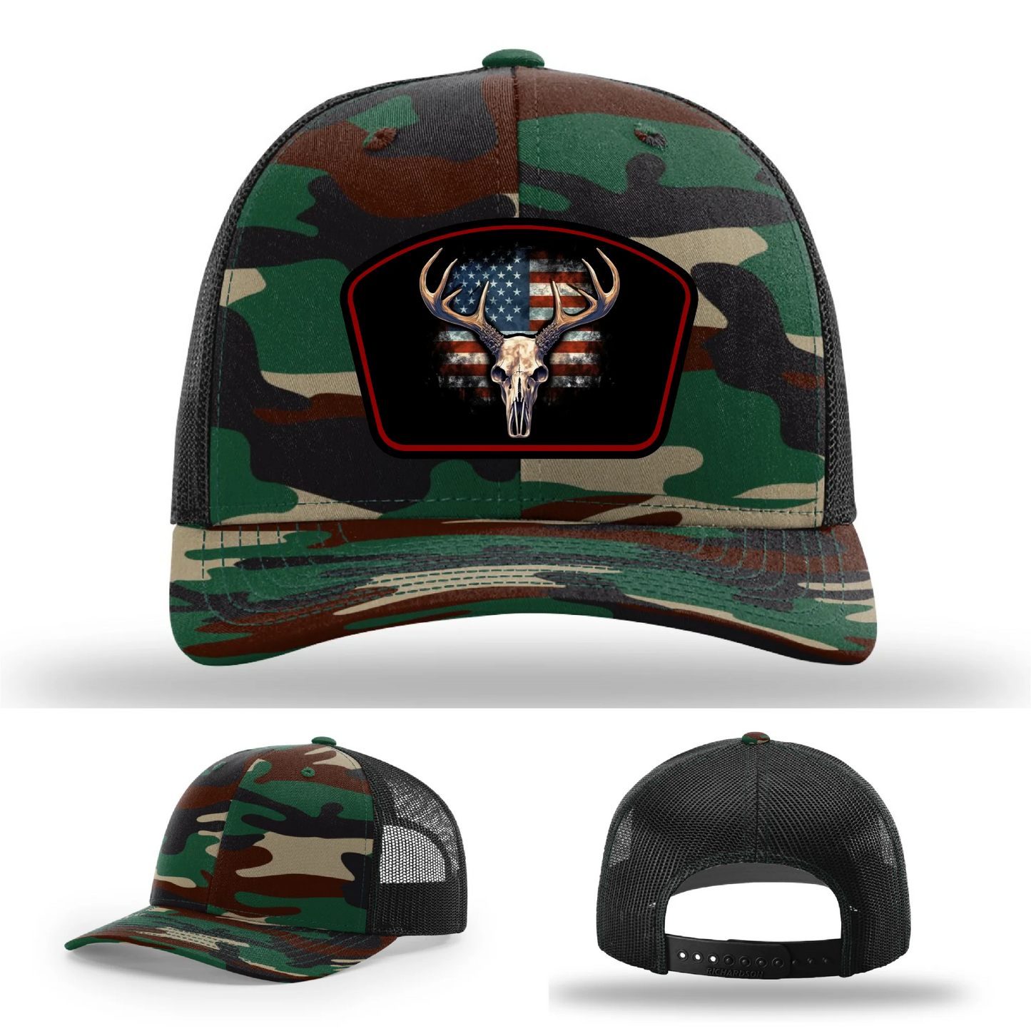 Patriotic Buck Hat | Leather Patch Hunting & Flag Design