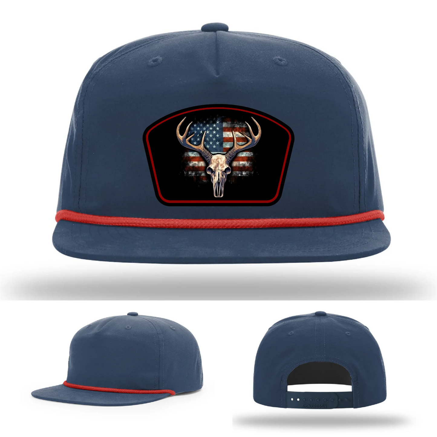 Patriotic Buck Hat | Leather Patch Hunting & Flag Design
