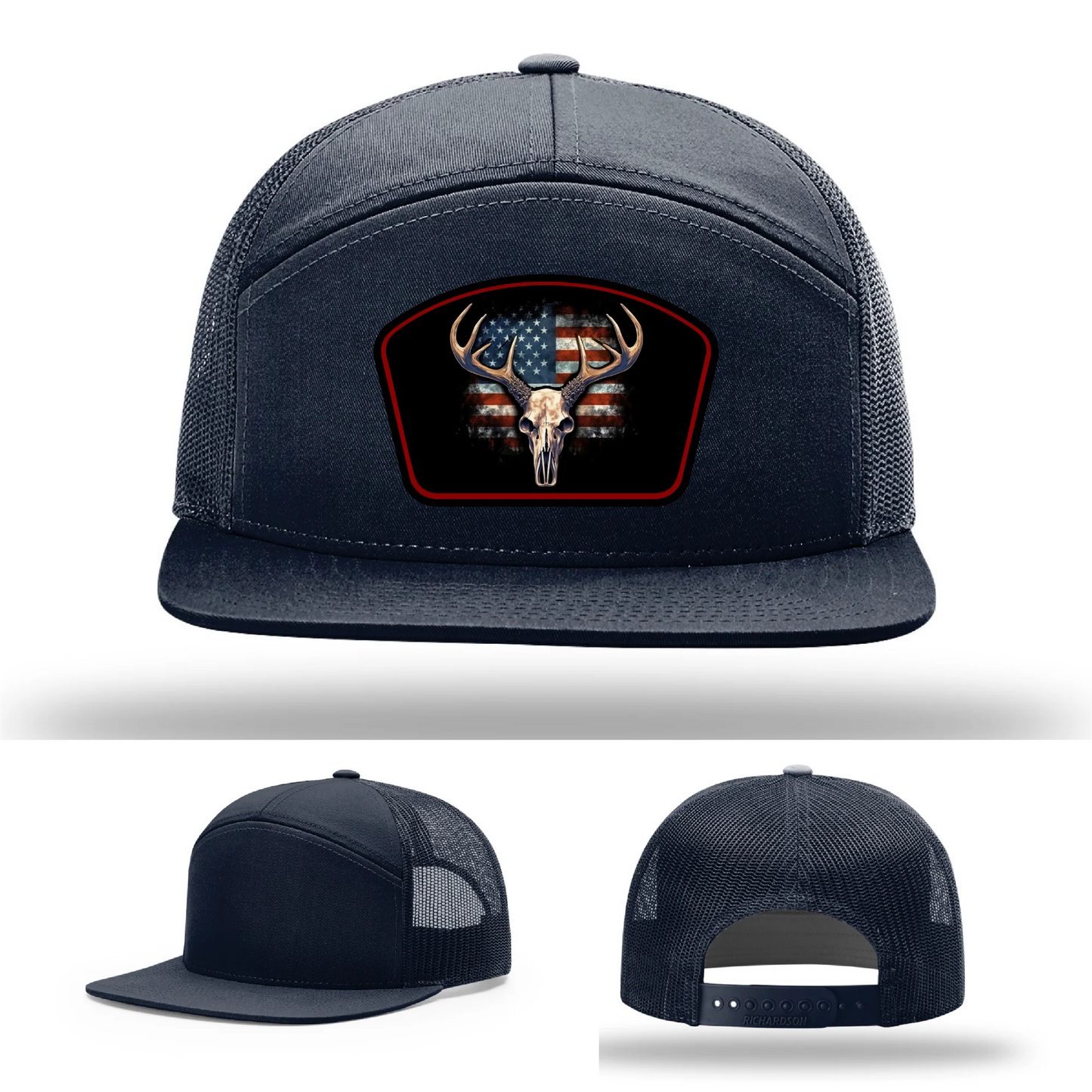 Patriotic Buck Hat | Leather Patch Hunting & Flag Design