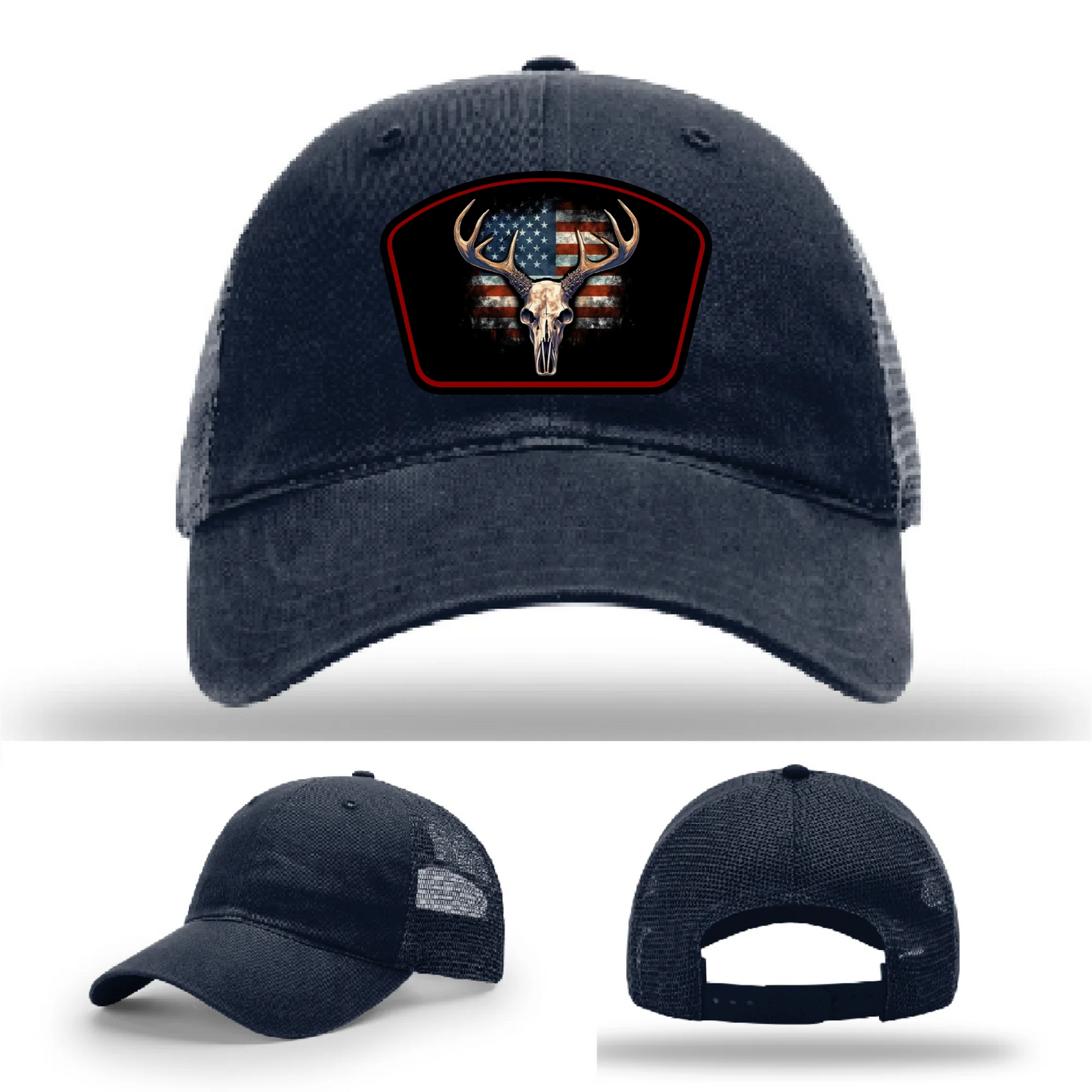 Patriotic Buck Hat | Leather Patch Hunting & Flag Design