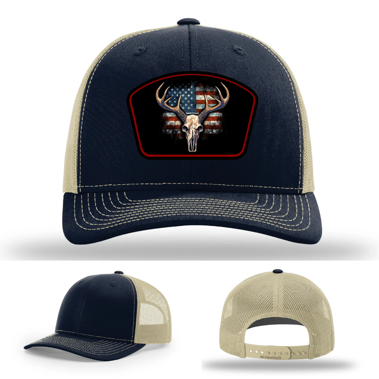 Patriotic Buck Hat | Leather Patch Hunting & Flag Design