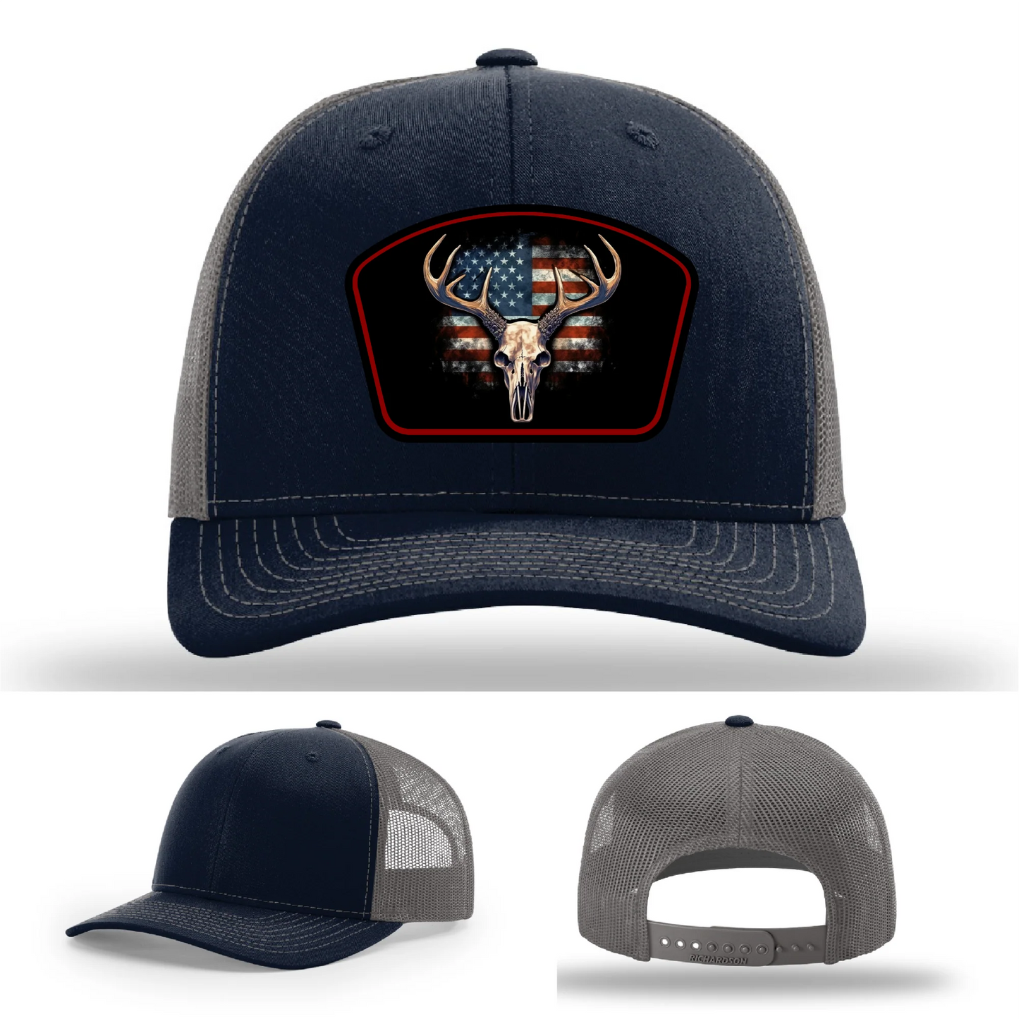 Patriotic Buck Hat | Leather Patch Hunting & Flag Design