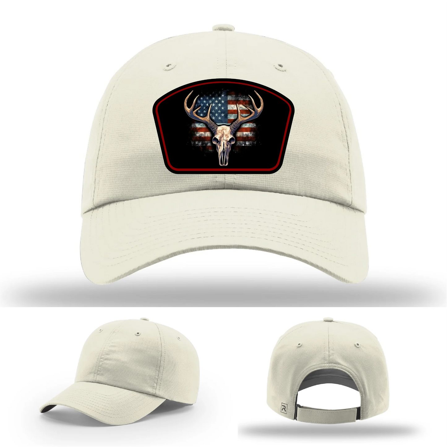 Patriotic Buck Hat | Leather Patch Hunting & Flag Design