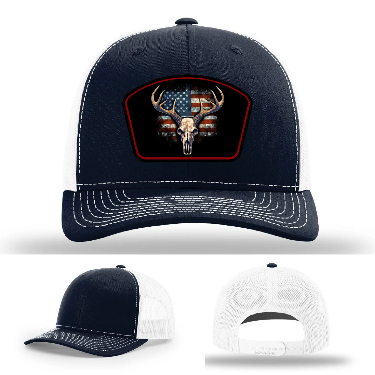 Patriotic Buck Hat | Leather Patch Hunting & Flag Design