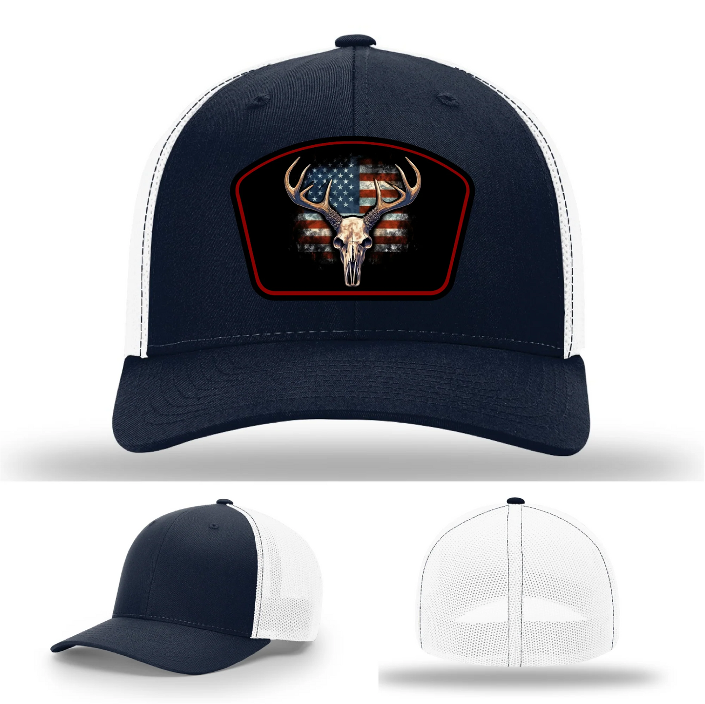 Patriotic Buck Hat | Leather Patch Hunting & Flag Design