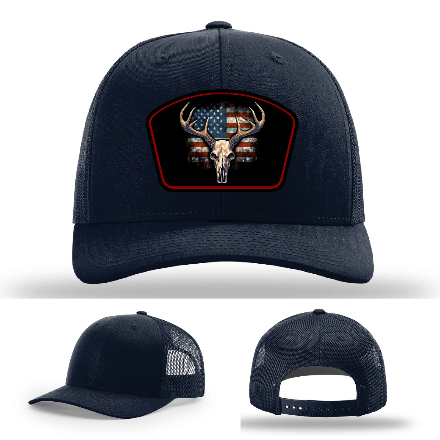 Patriotic Buck Hat | Leather Patch Hunting & Flag Design