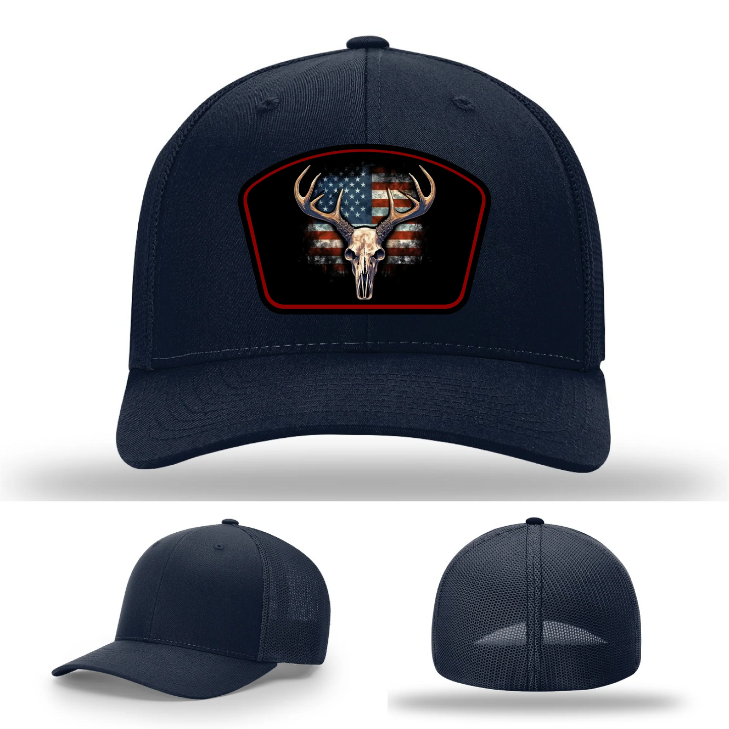 Patriotic Buck Hat | Leather Patch Hunting & Flag Design