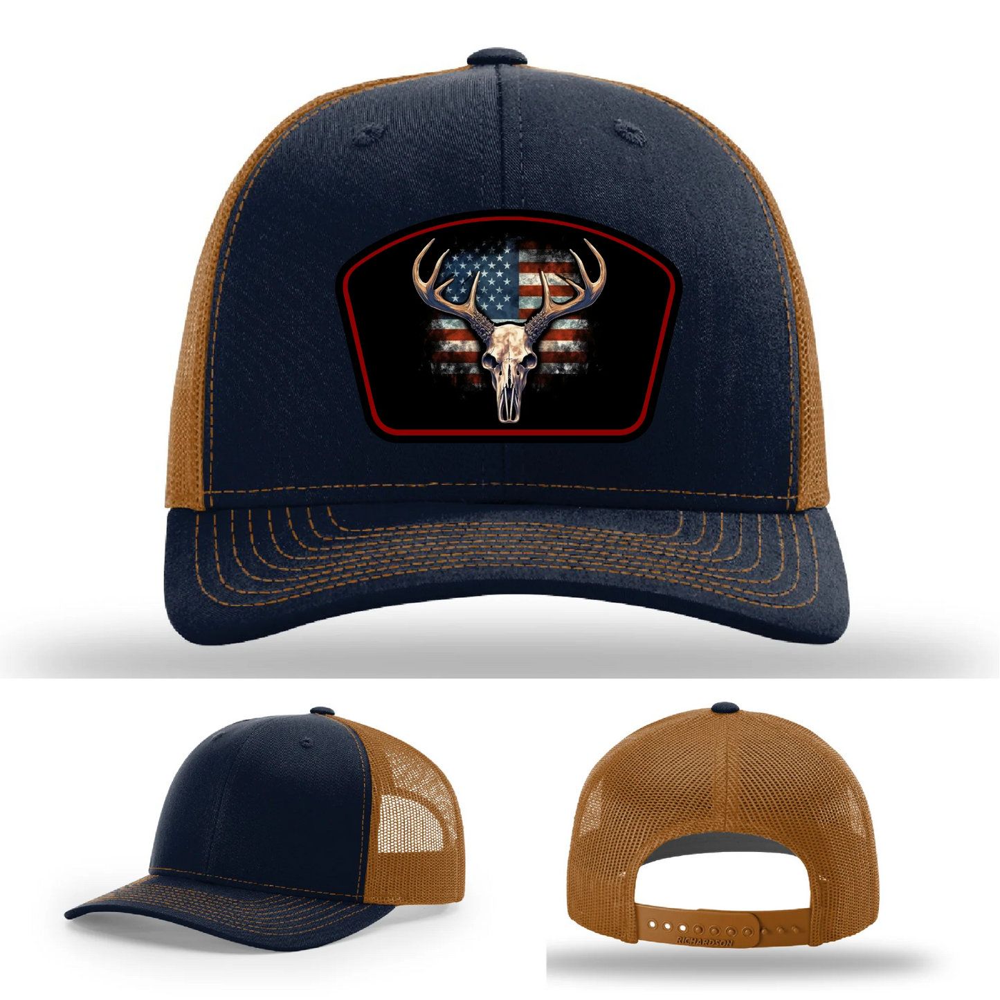 Patriotic Buck Hat | Leather Patch Hunting & Flag Design