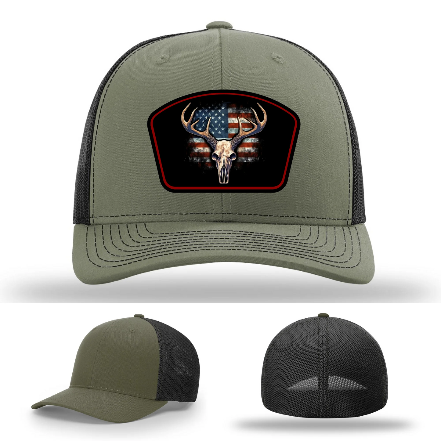 Patriotic Buck Hat | Leather Patch Hunting & Flag Design