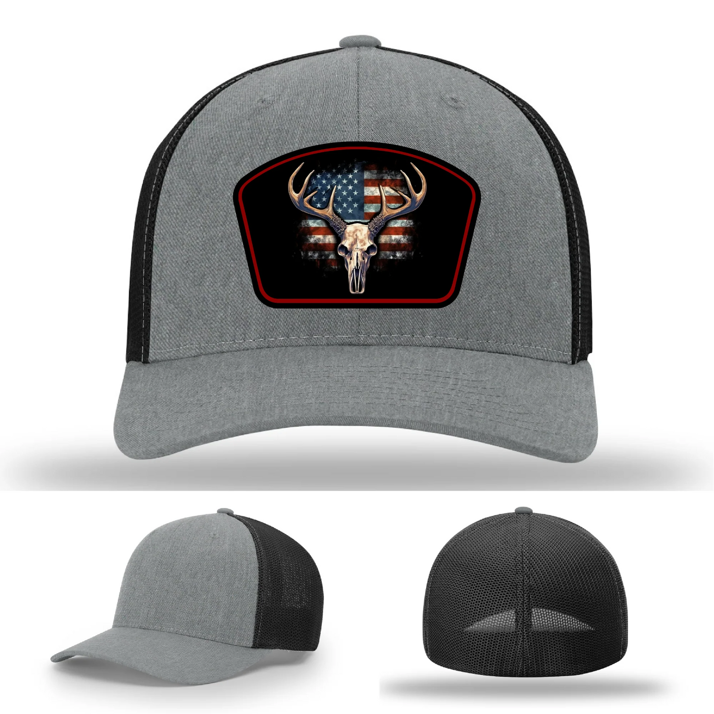 Patriotic Buck Hat | Leather Patch Hunting & Flag Design