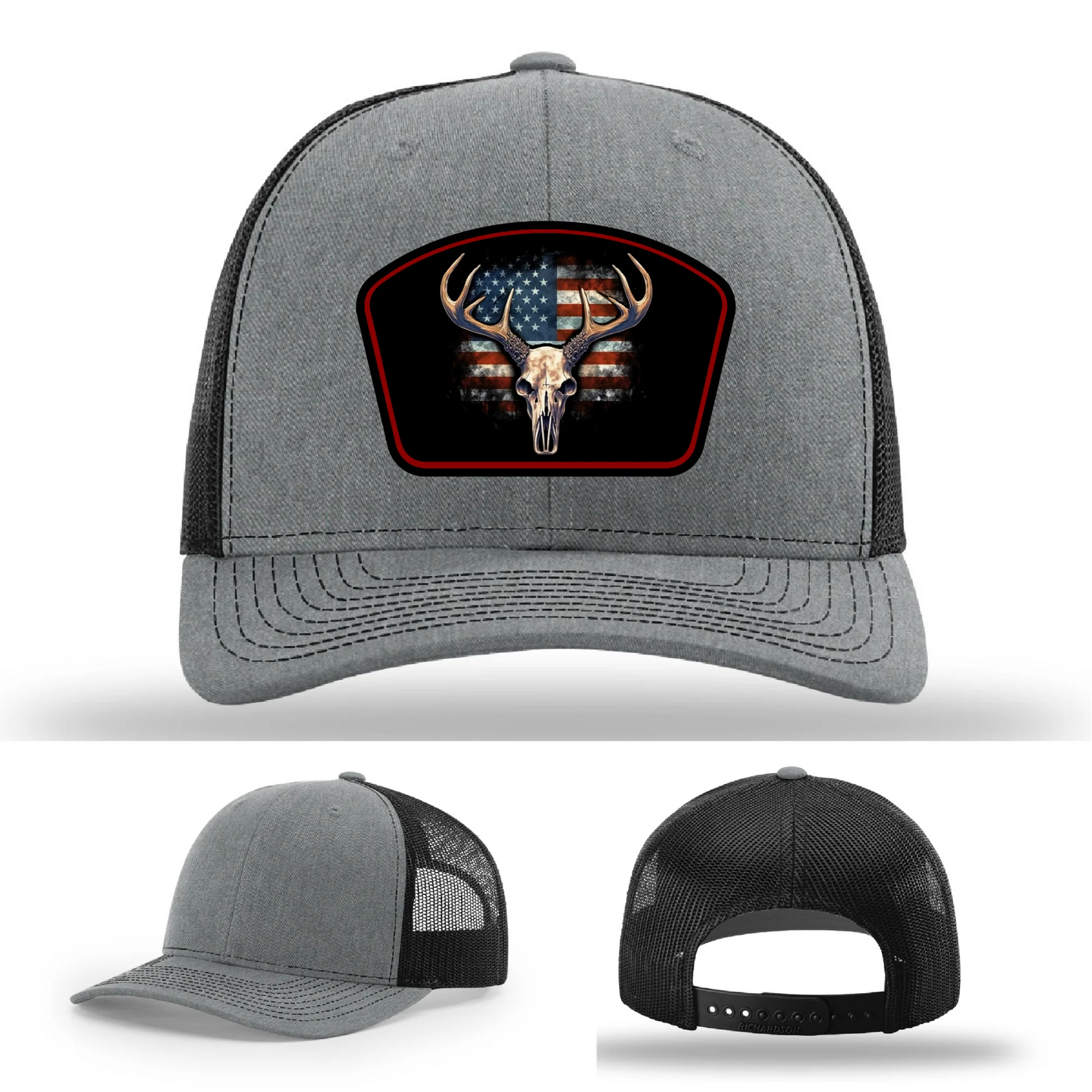 Patriotic Buck Hat | Leather Patch Hunting & Flag Design