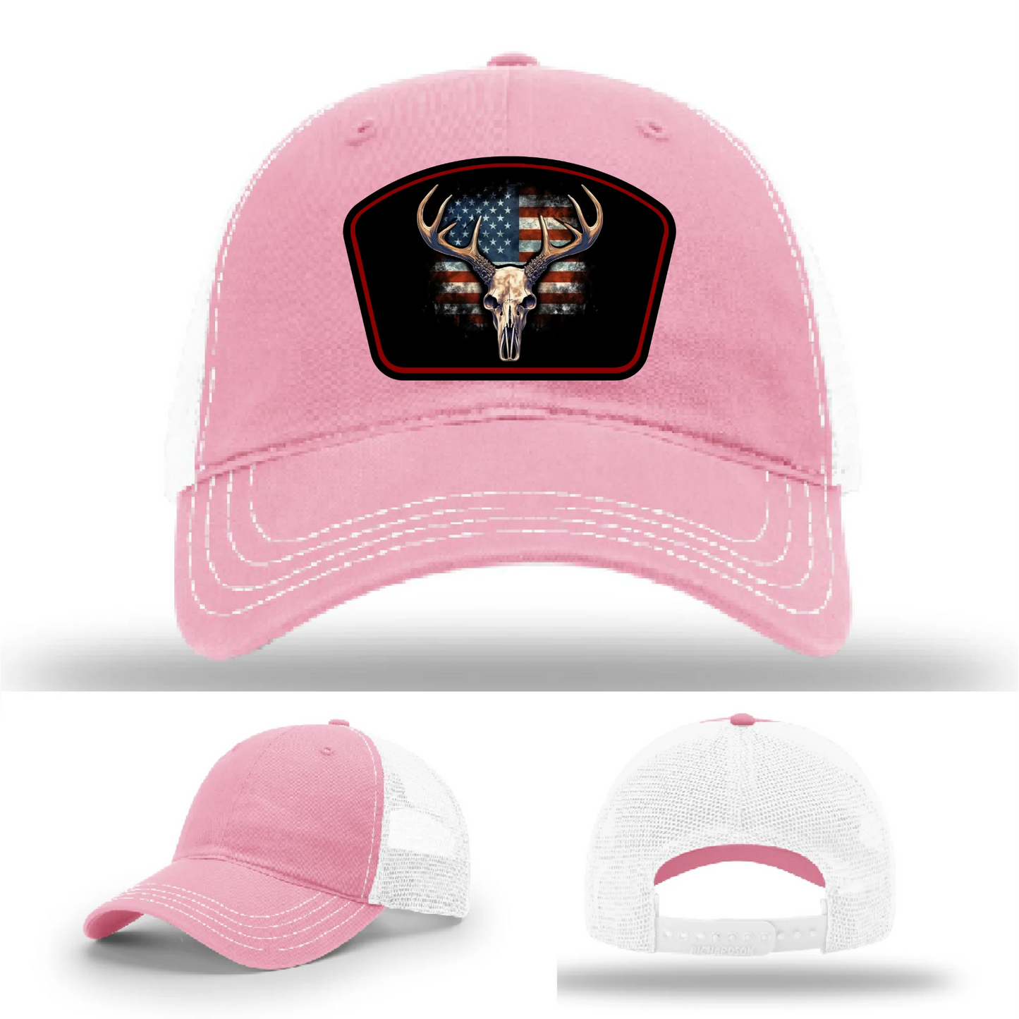 Patriotic Buck Hat | Leather Patch Hunting & Flag Design