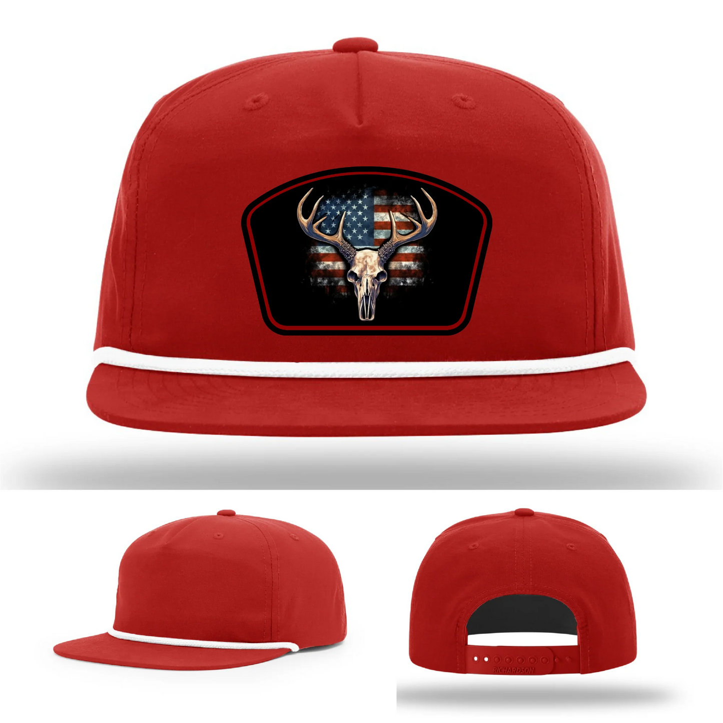Patriotic Buck Hat | Leather Patch Hunting & Flag Design