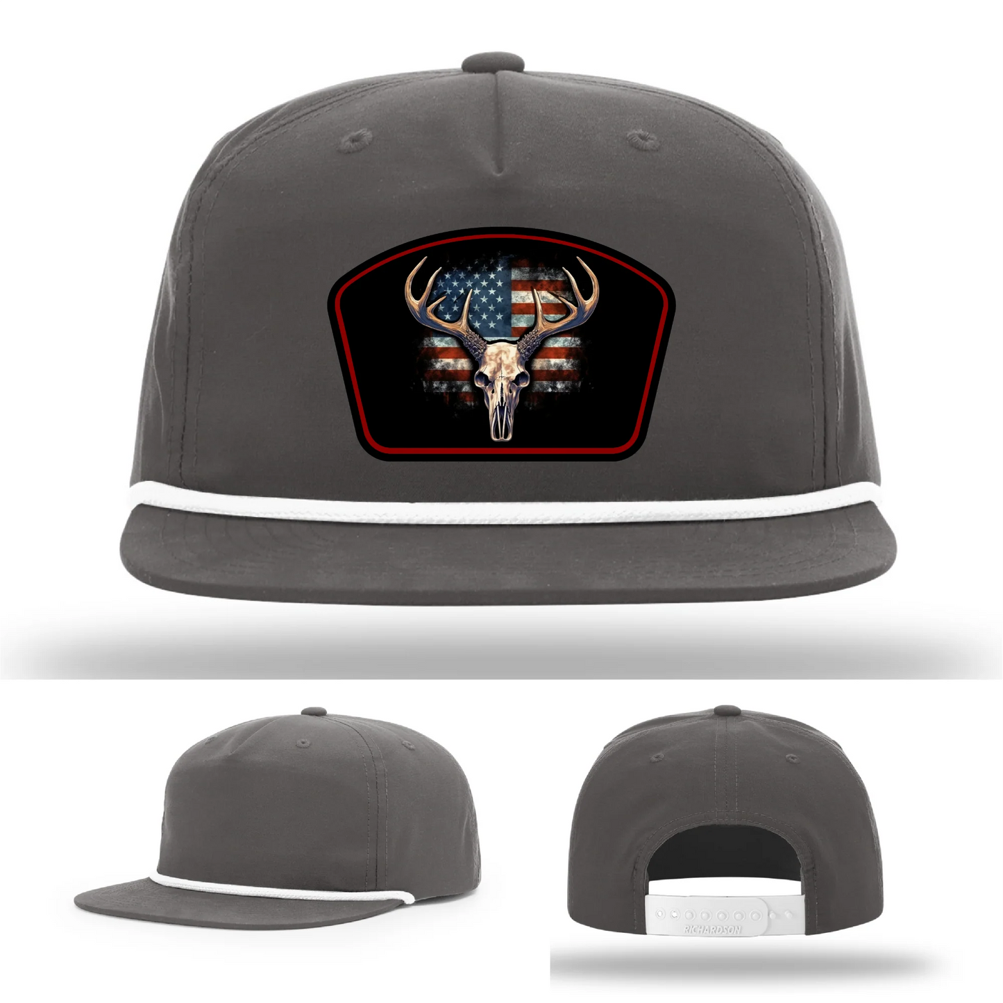 Patriotic Buck Hat | Leather Patch Hunting & Flag Design