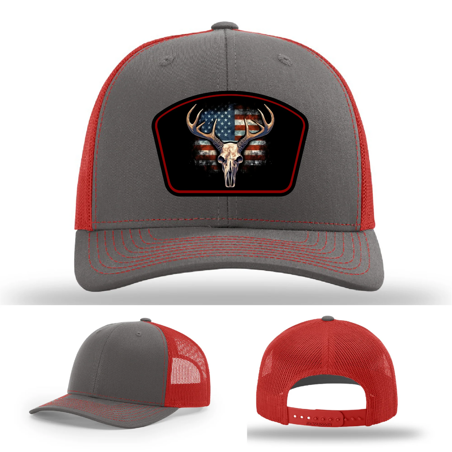 Patriotic Buck Hat | Leather Patch Hunting & Flag Design
