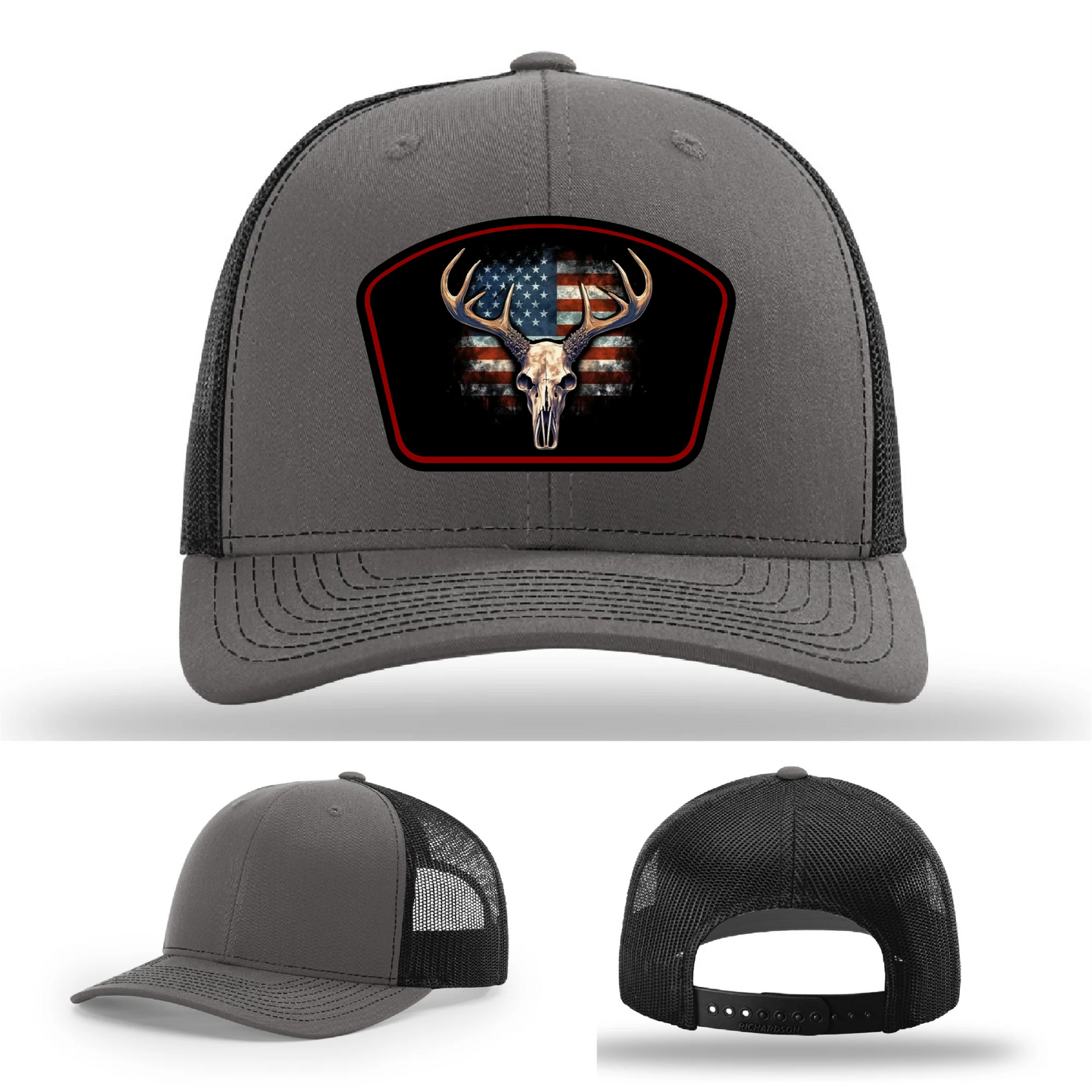 Patriotic Buck Hat | Leather Patch Hunting & Flag Design