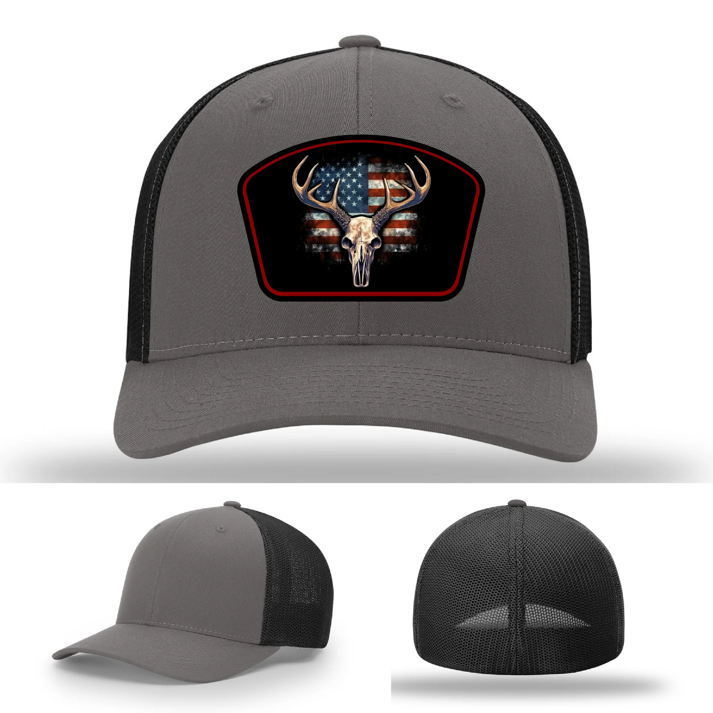 Patriotic Buck Hat | Leather Patch Hunting & Flag Design
