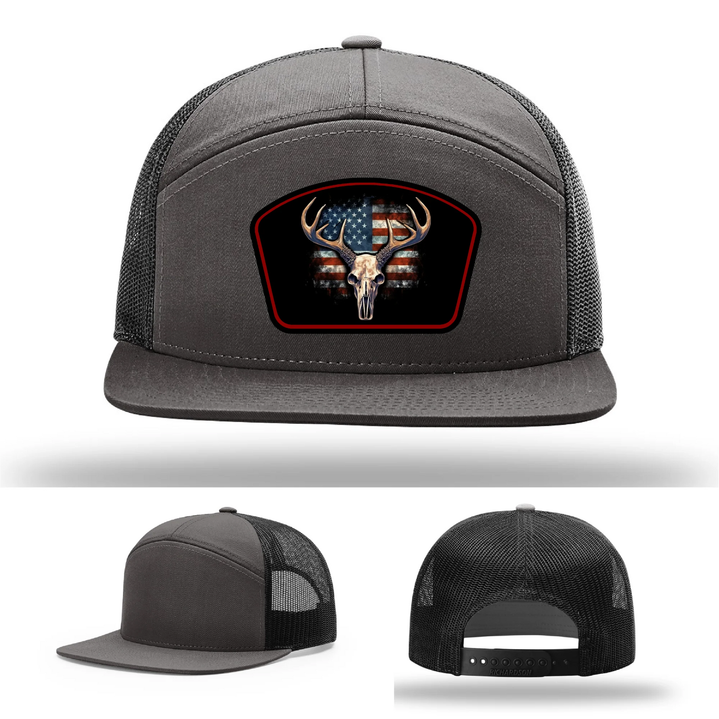Patriotic Buck Hat | Leather Patch Hunting & Flag Design