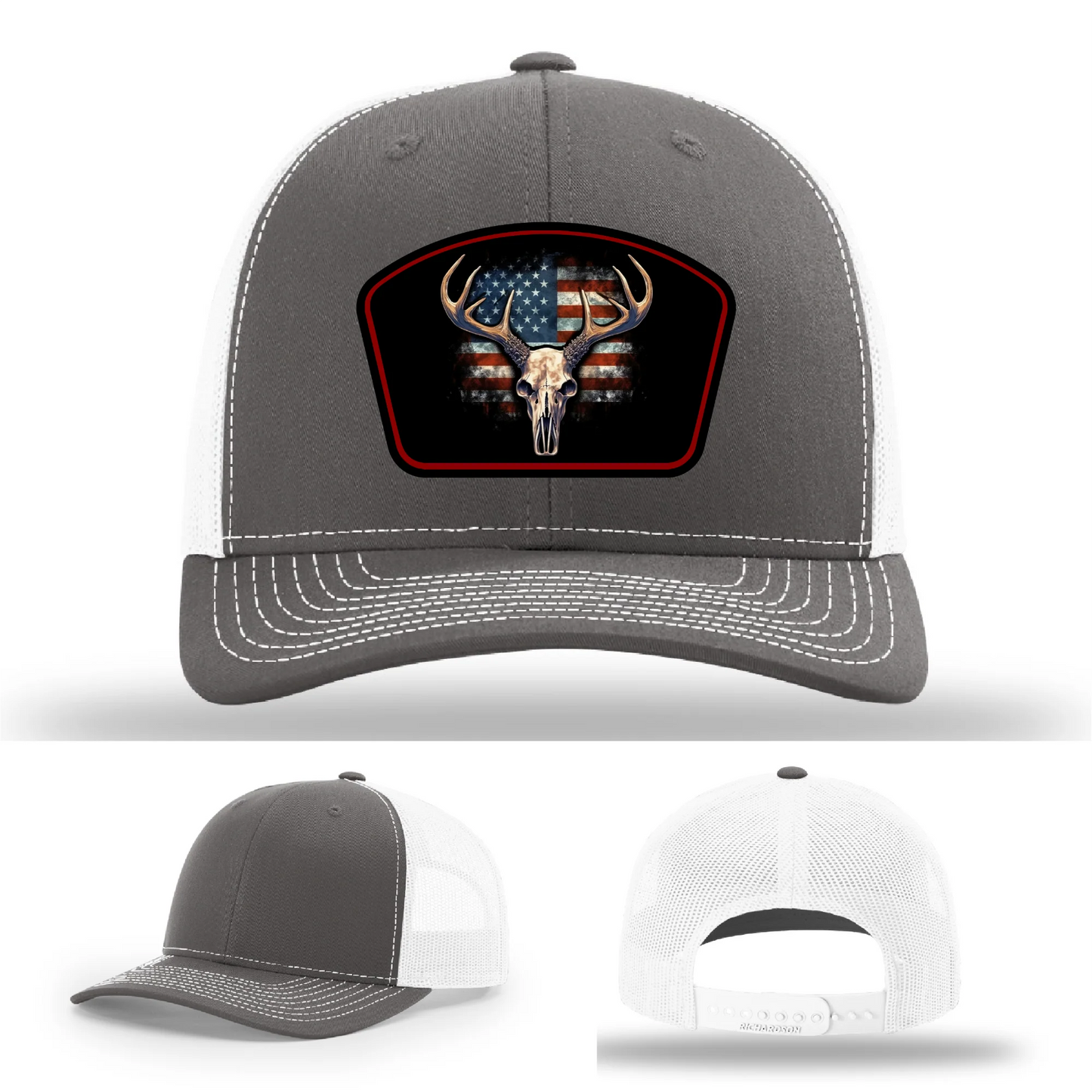 Patriotic Buck Hat | Leather Patch Hunting & Flag Design