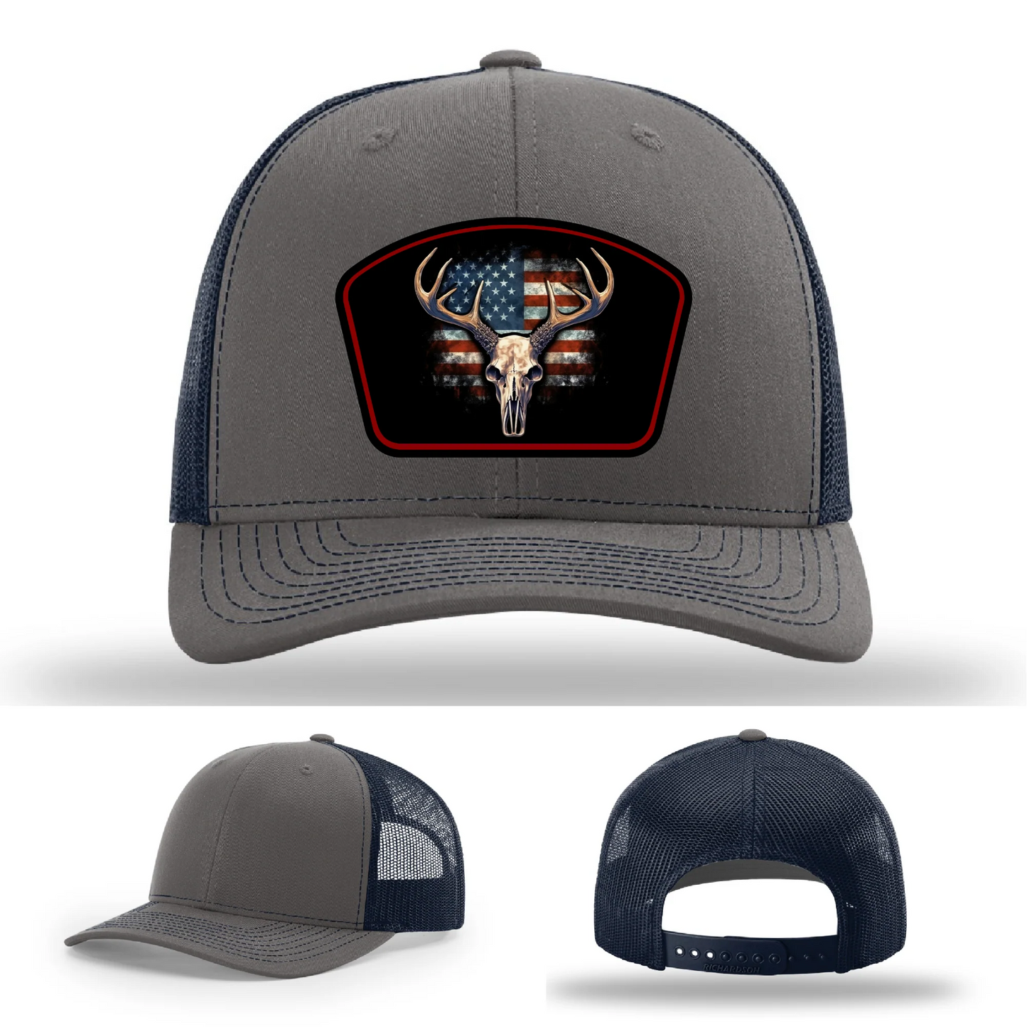 Patriotic Buck Hat | Leather Patch Hunting & Flag Design