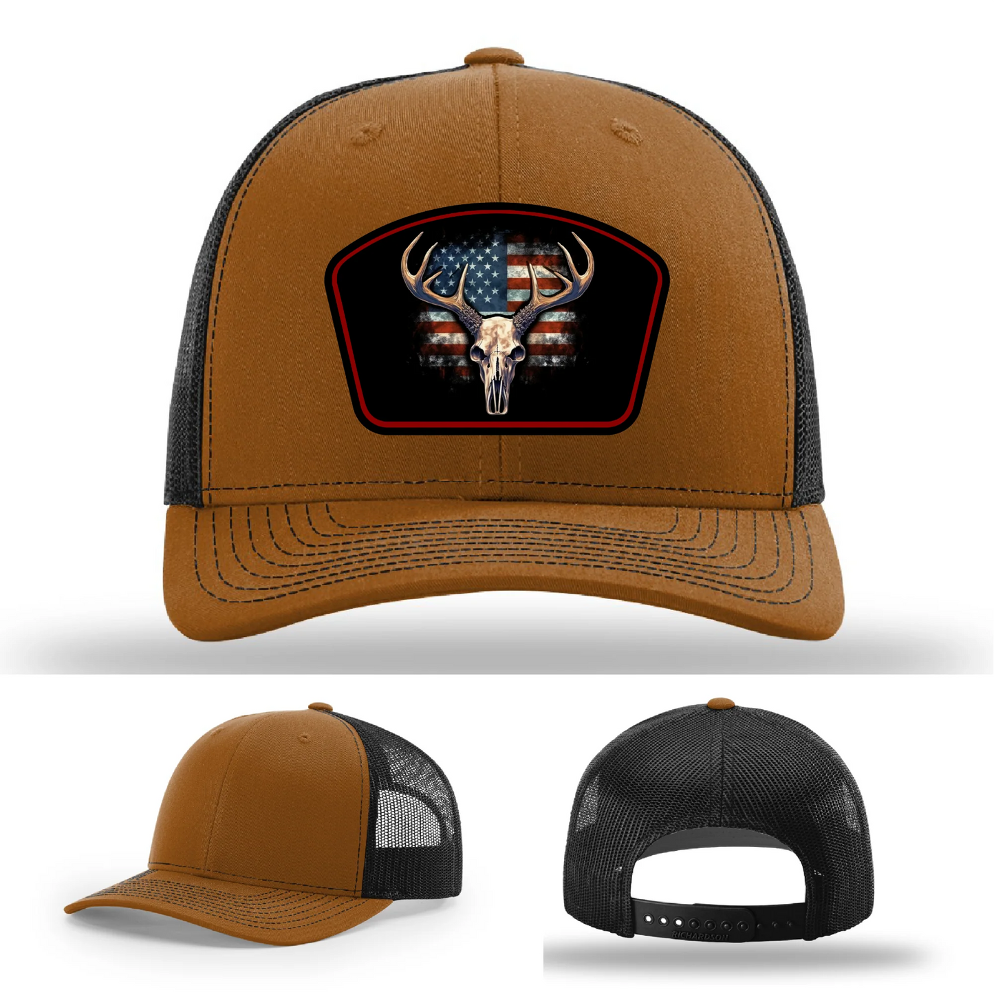 Patriotic Buck Hat | Leather Patch Hunting & Flag Design