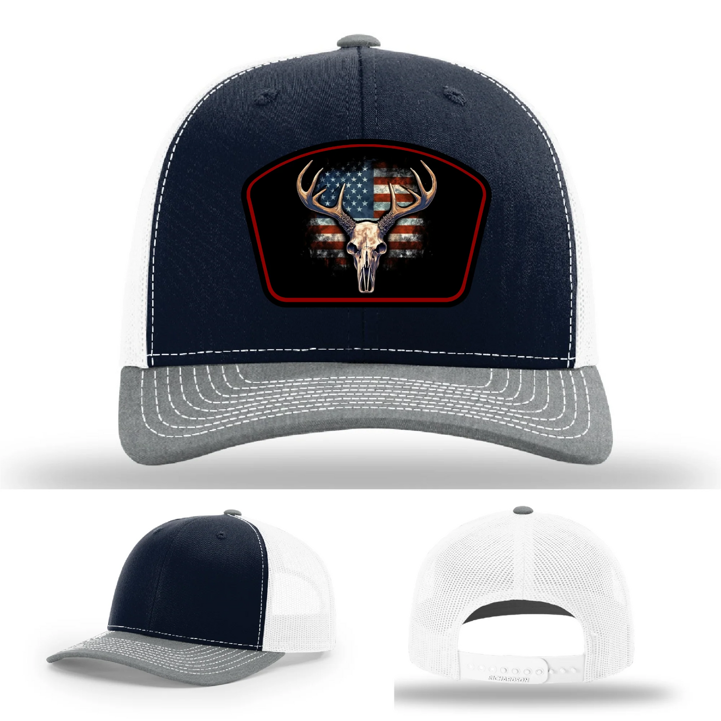 Patriotic Buck Hat | Leather Patch Hunting & Flag Design