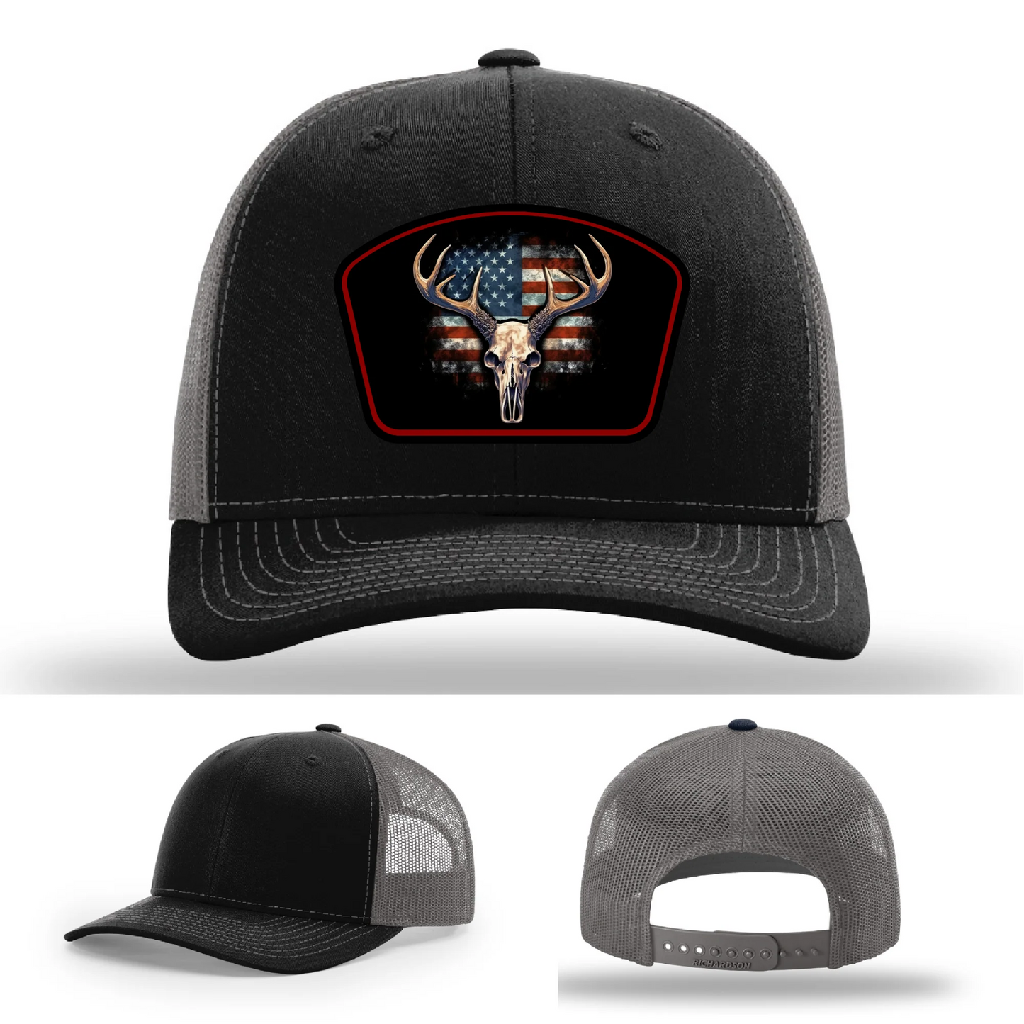 Patriotic Buck Hat | Leather Patch Hunting & Flag Design