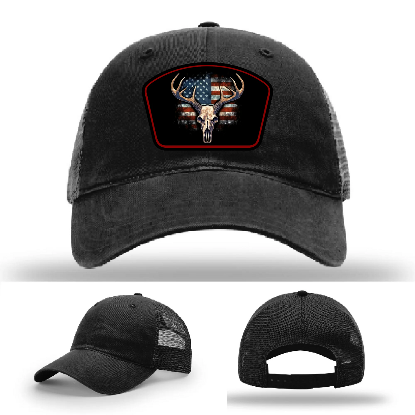 Patriotic Buck Hat | Leather Patch Hunting & Flag Design
