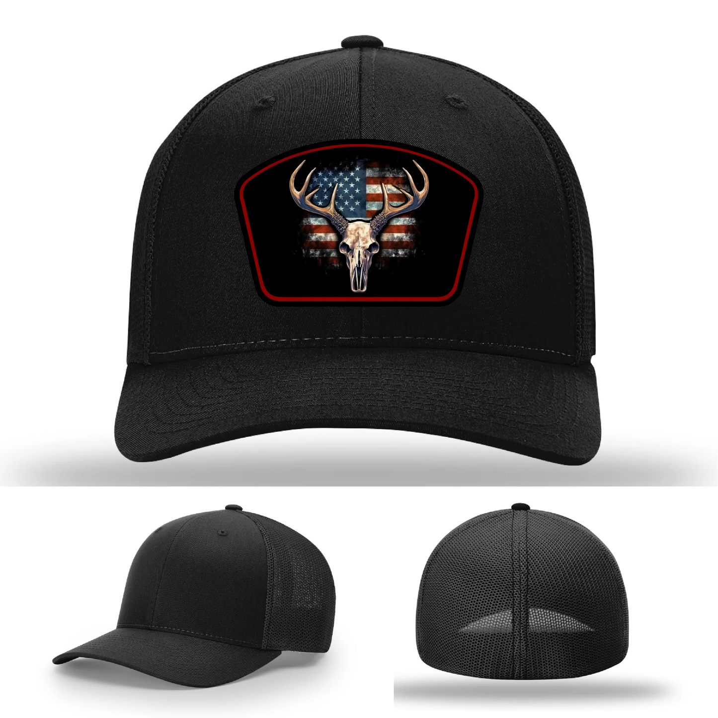 Patriotic Buck Hat | Leather Patch Hunting & Flag Design