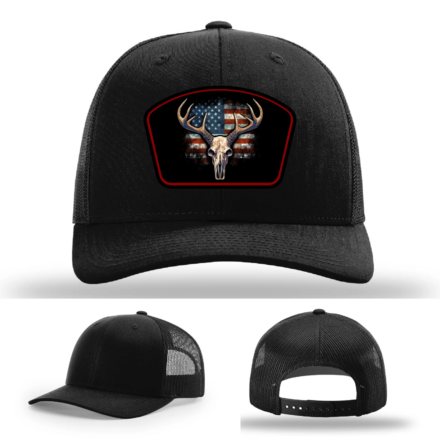 Patriotic Buck Hat | Leather Patch Hunting & Flag Design
