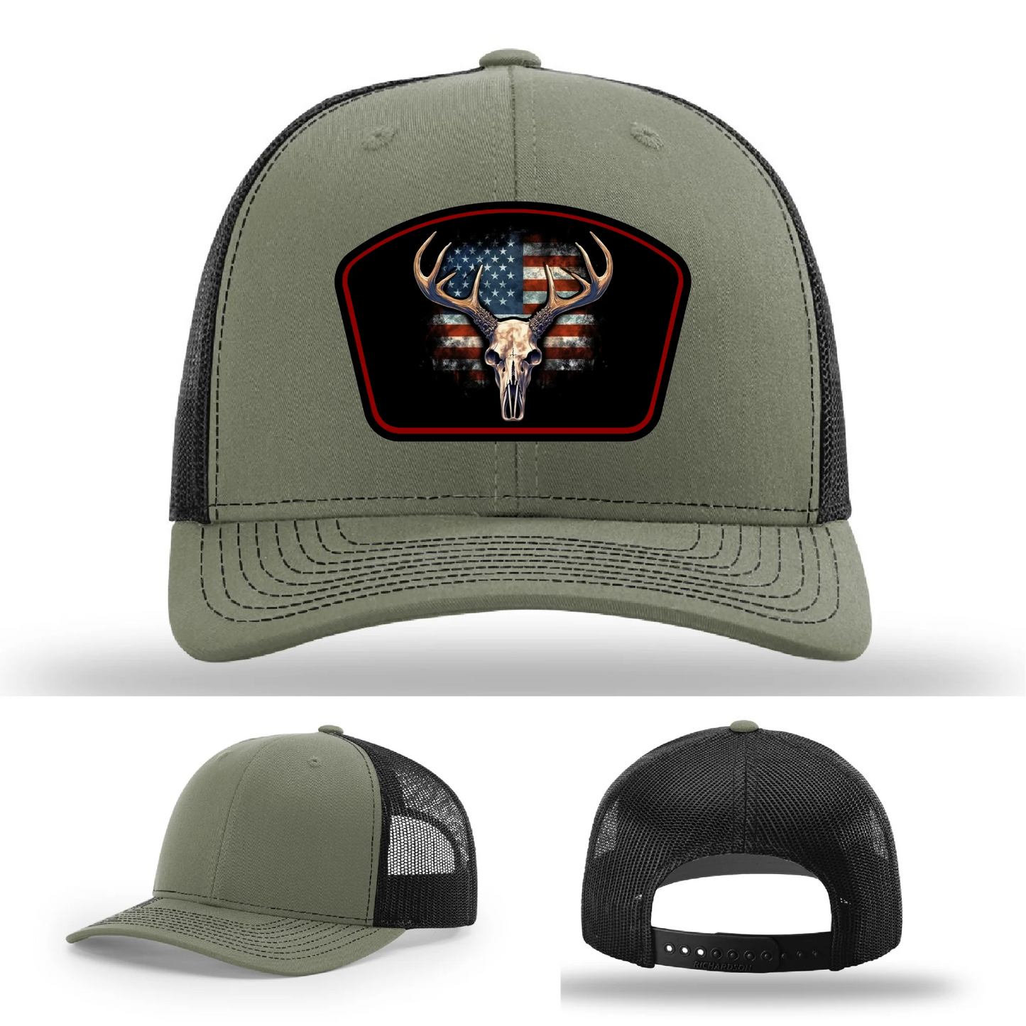 Patriotic Buck Hat | Leather Patch Hunting & Flag Design