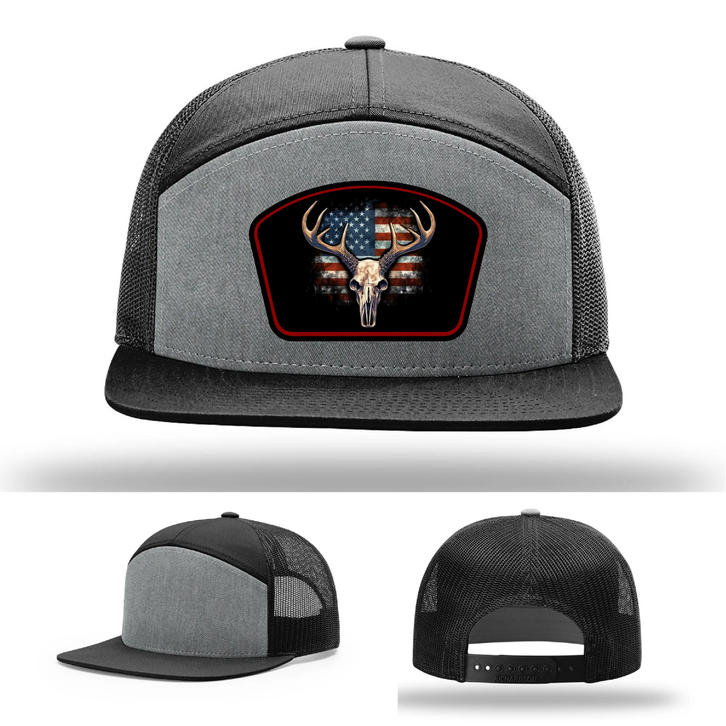 Patriotic Buck Hat | Leather Patch Hunting & Flag Design