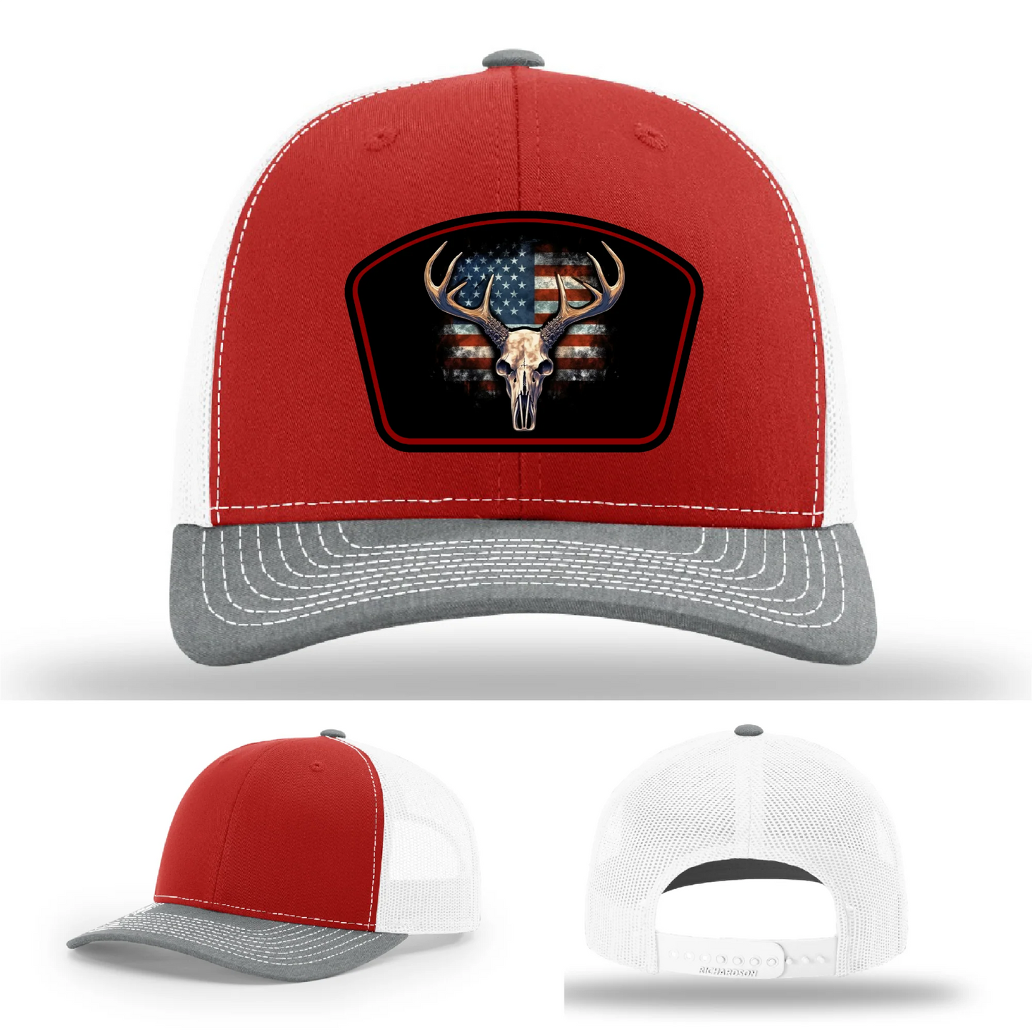 Patriotic Buck Hat | Leather Patch Hunting & Flag Design