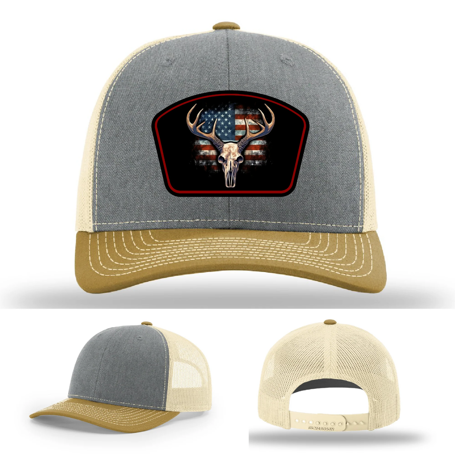 Patriotic Buck Hat | Leather Patch Hunting & Flag Design