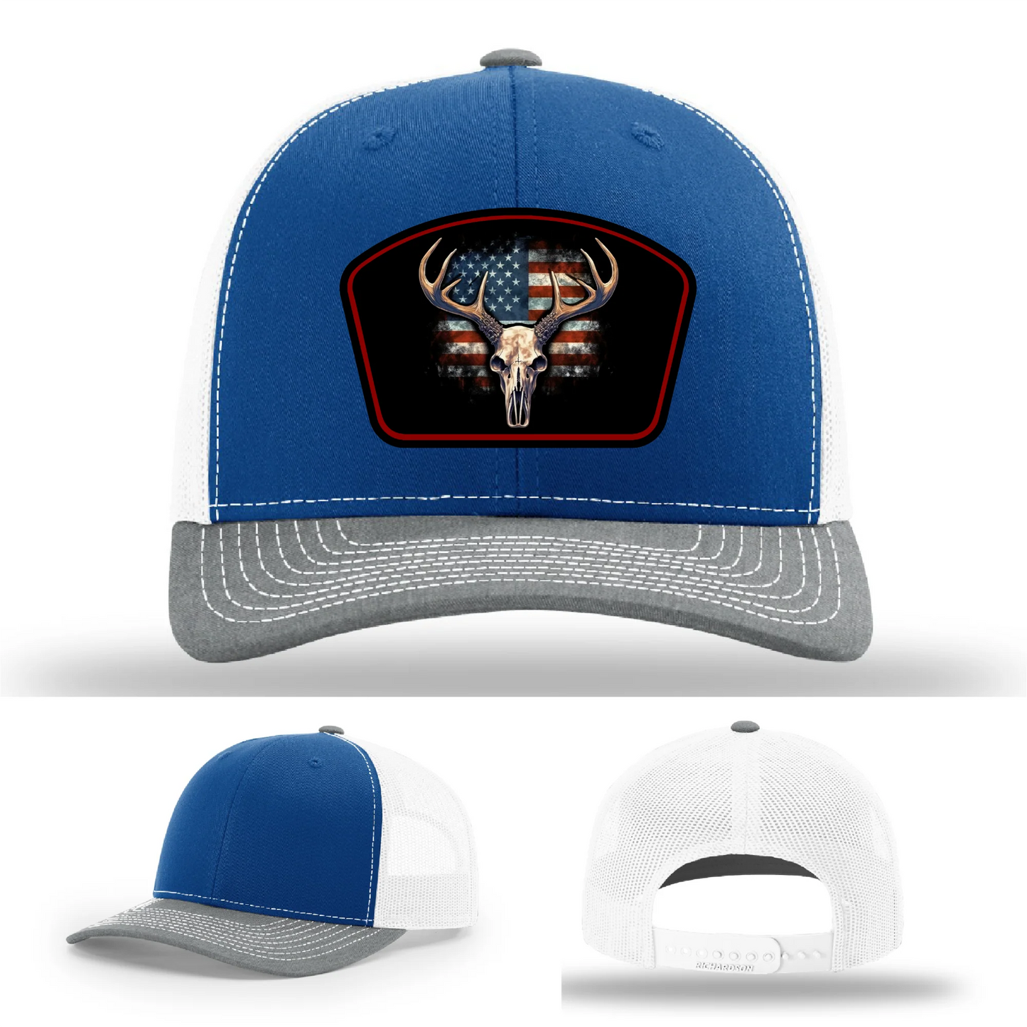 Patriotic Buck Hat | Leather Patch Hunting & Flag Design