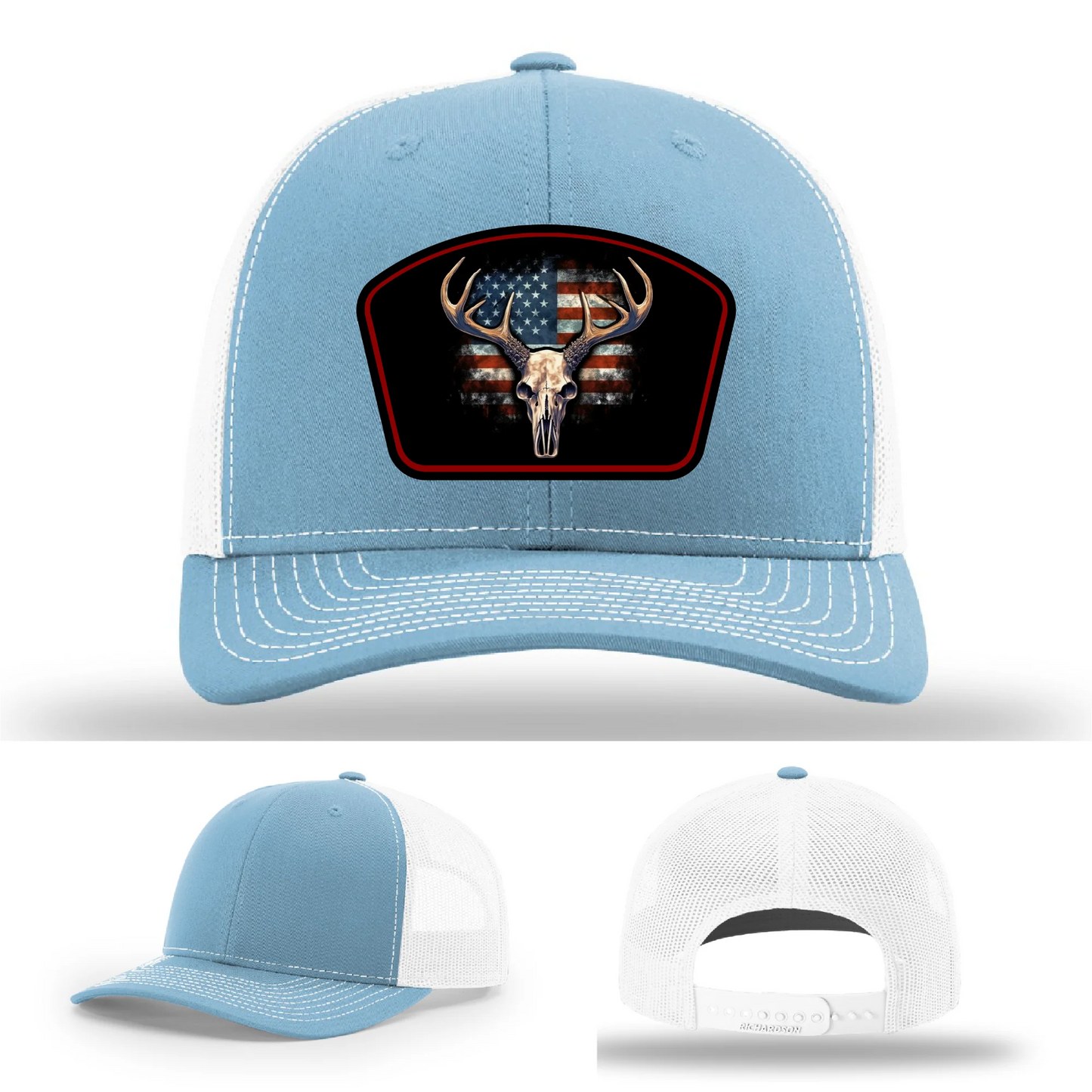 Patriotic Buck Hat | Leather Patch Hunting & Flag Design