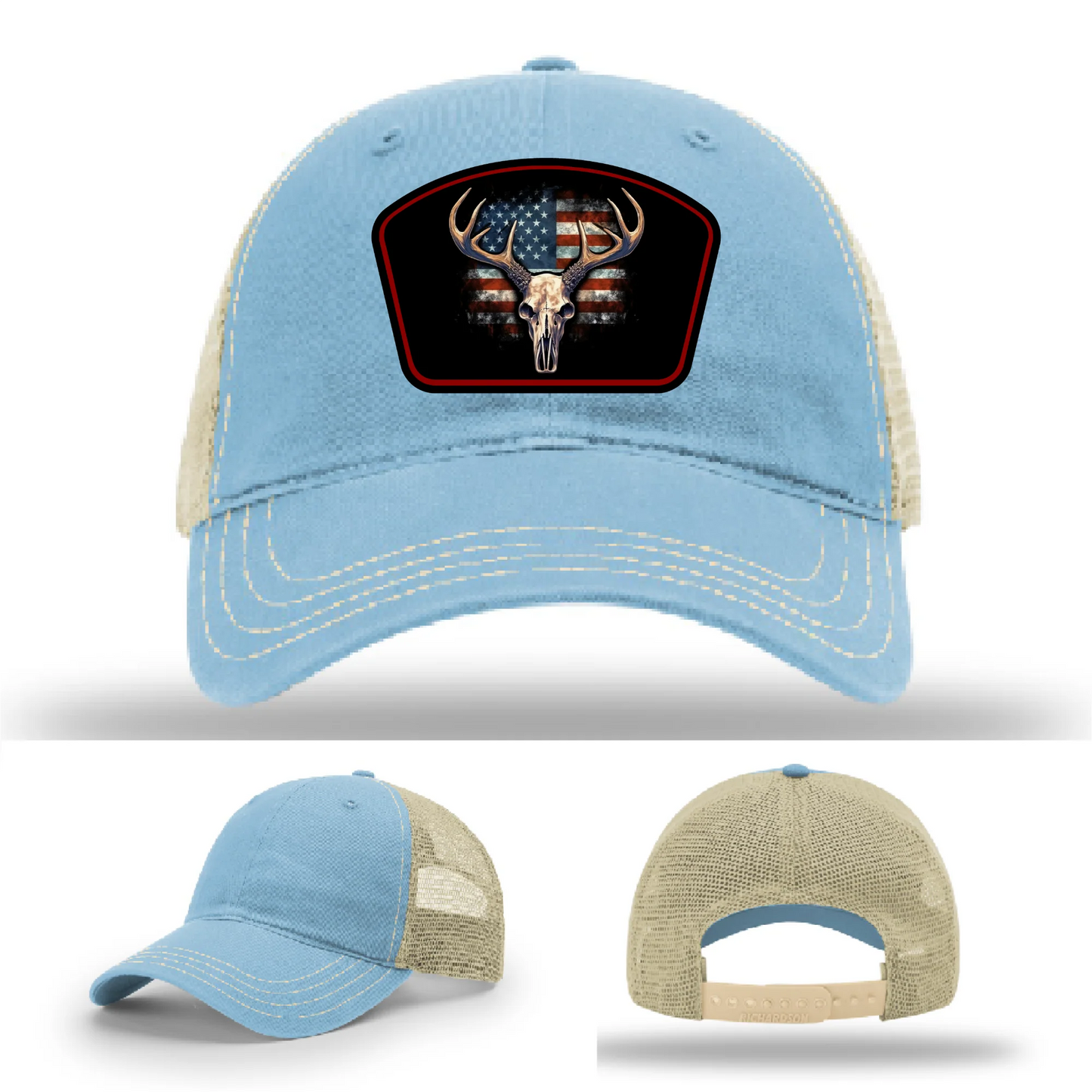 Patriotic Buck Hat | Leather Patch Hunting & Flag Design
