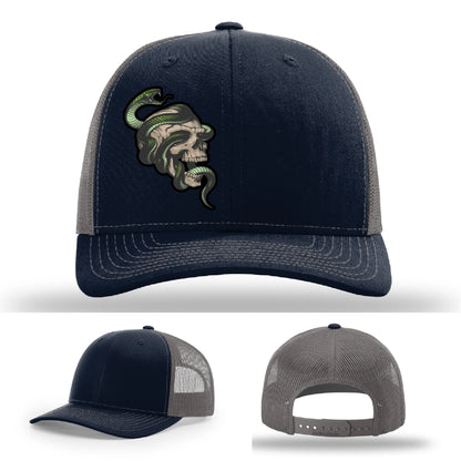 Serpent Skull Hat | Full-Color Leather Patch Snake & Skull Design